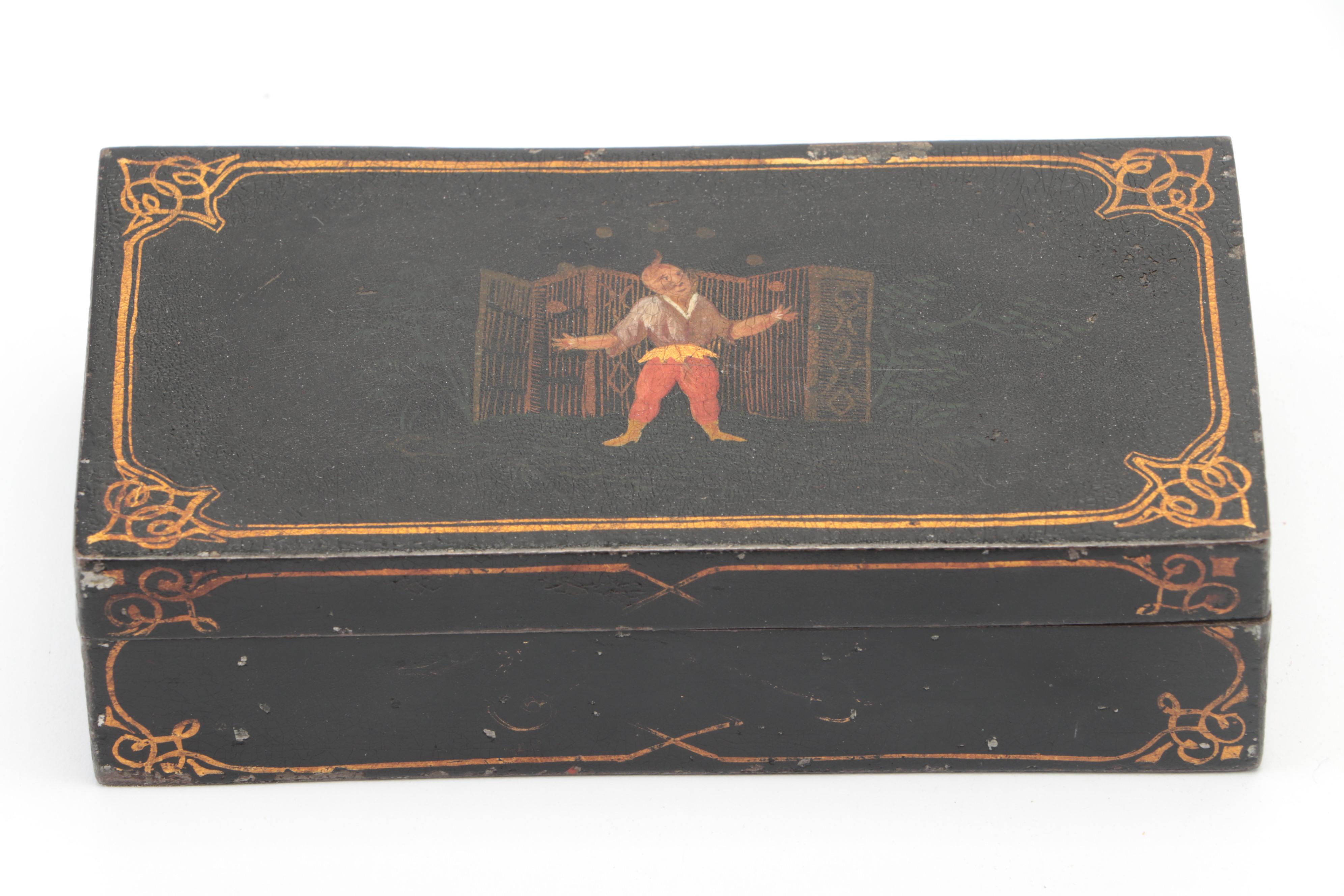 Hand-Painted Jester Motif Metal Trinket Box, Antique