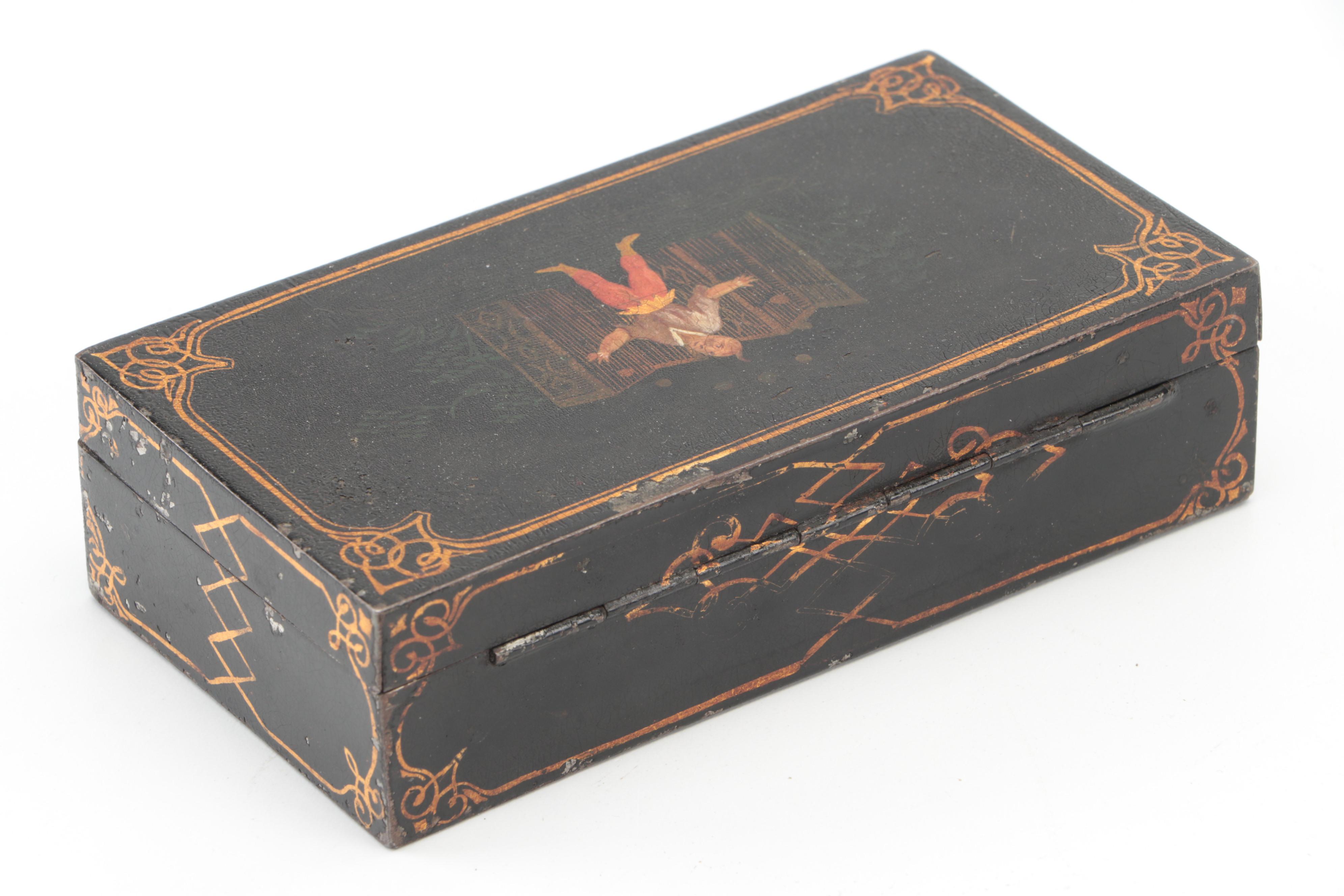 Hand-Painted Jester Motif Metal Trinket Box, Antique