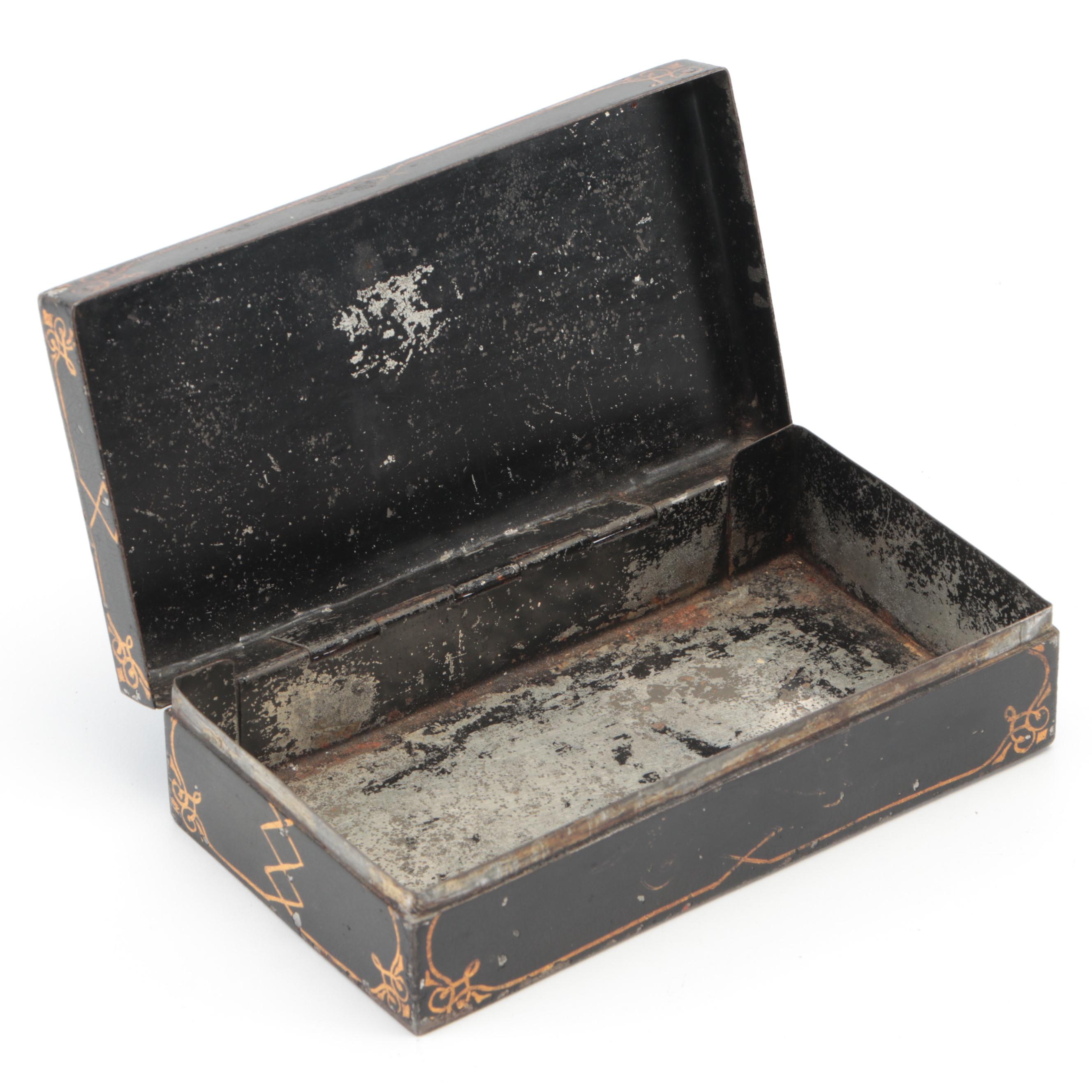 Hand-Painted Jester Motif Metal Trinket Box, Antique