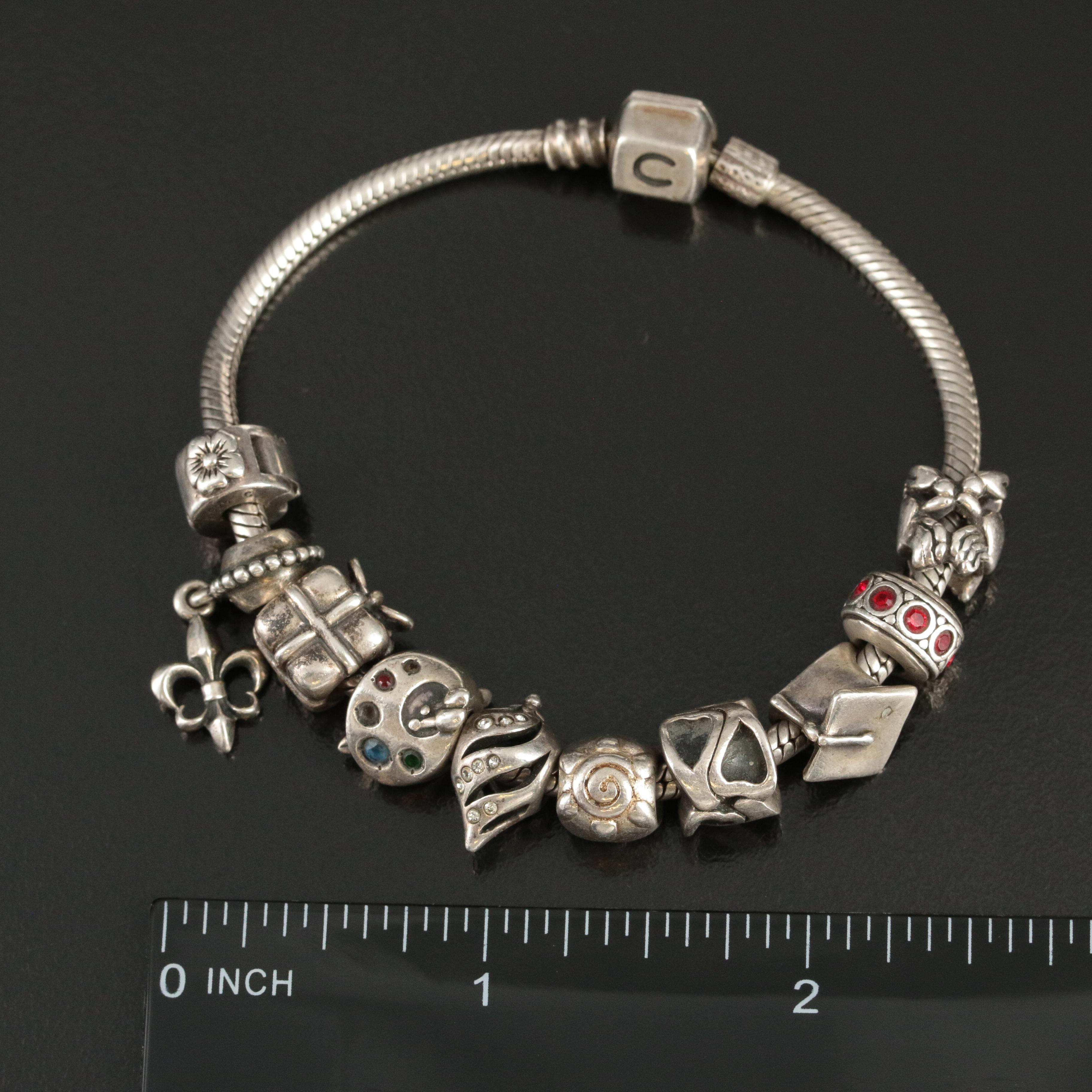 Chamilia Sterling Charm Bracelet Including Pandora and Rhinestones