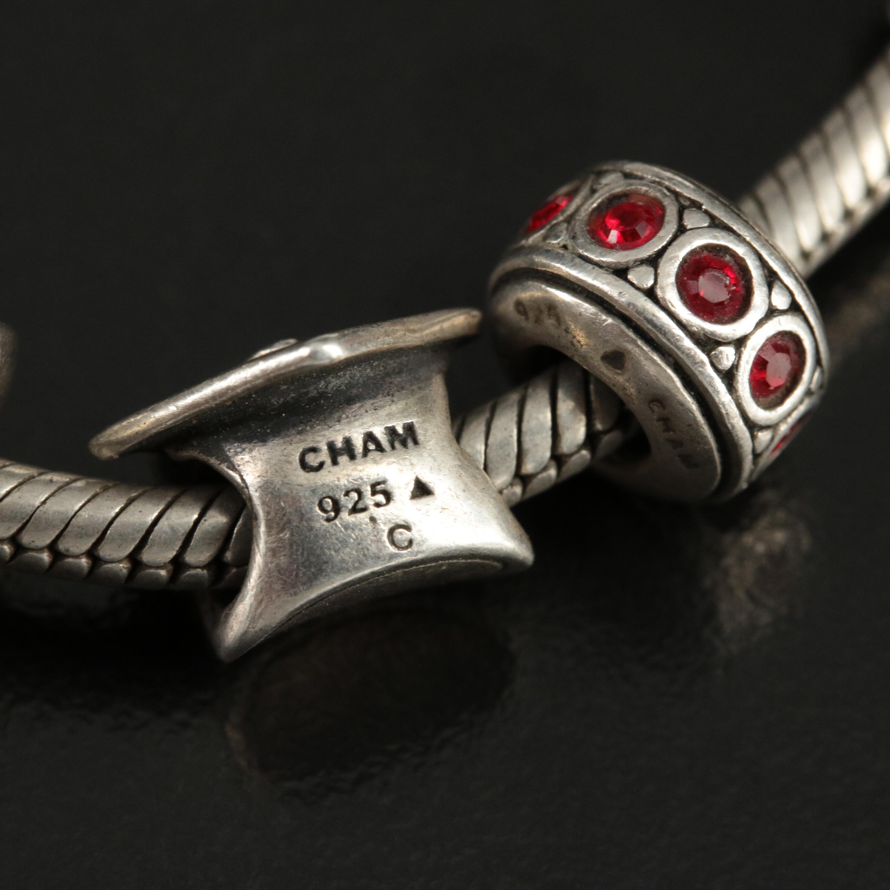 Chamilia Sterling Charm Bracelet Including Pandora and Rhinestones