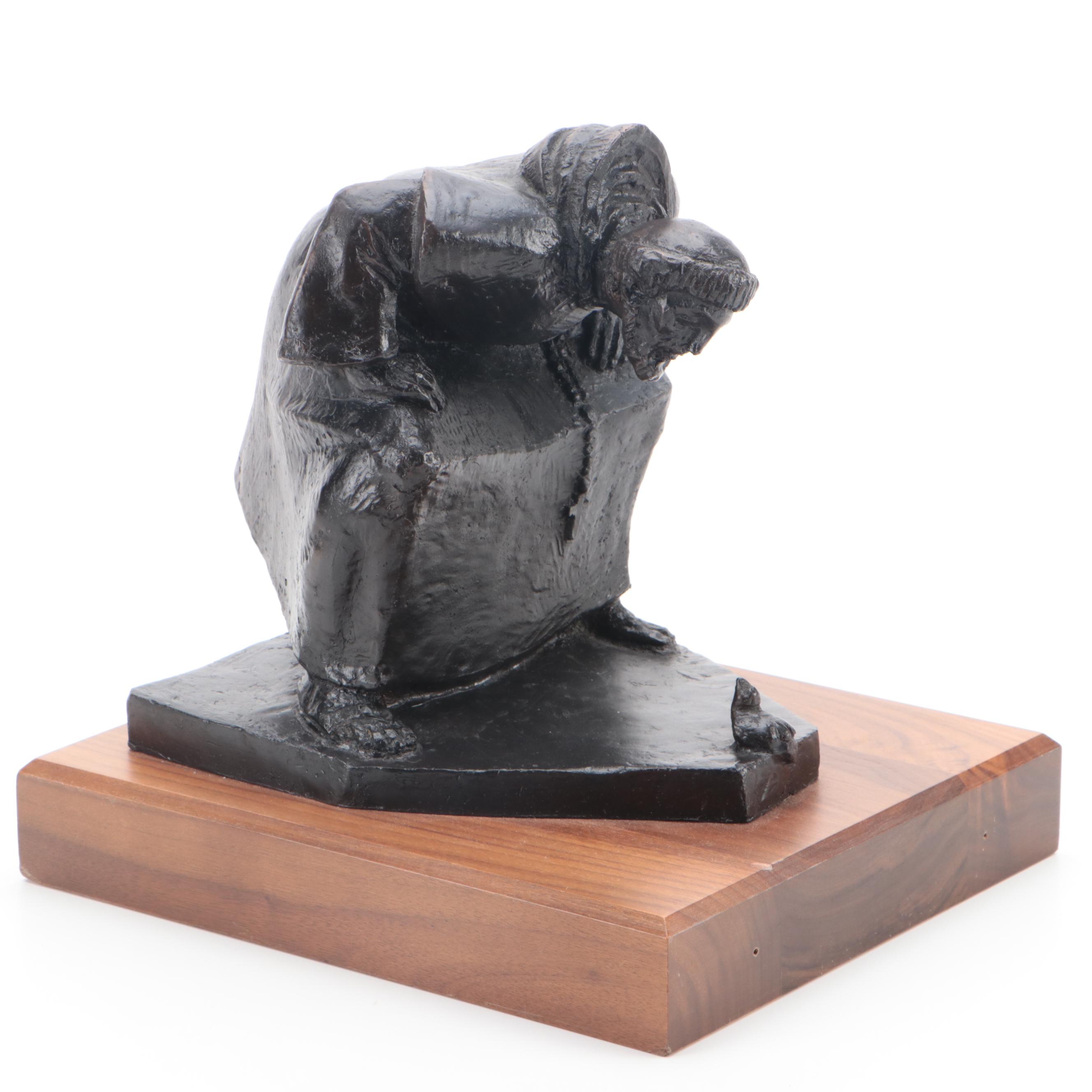 Patinated Bronze Statue of St. Francis and Bird