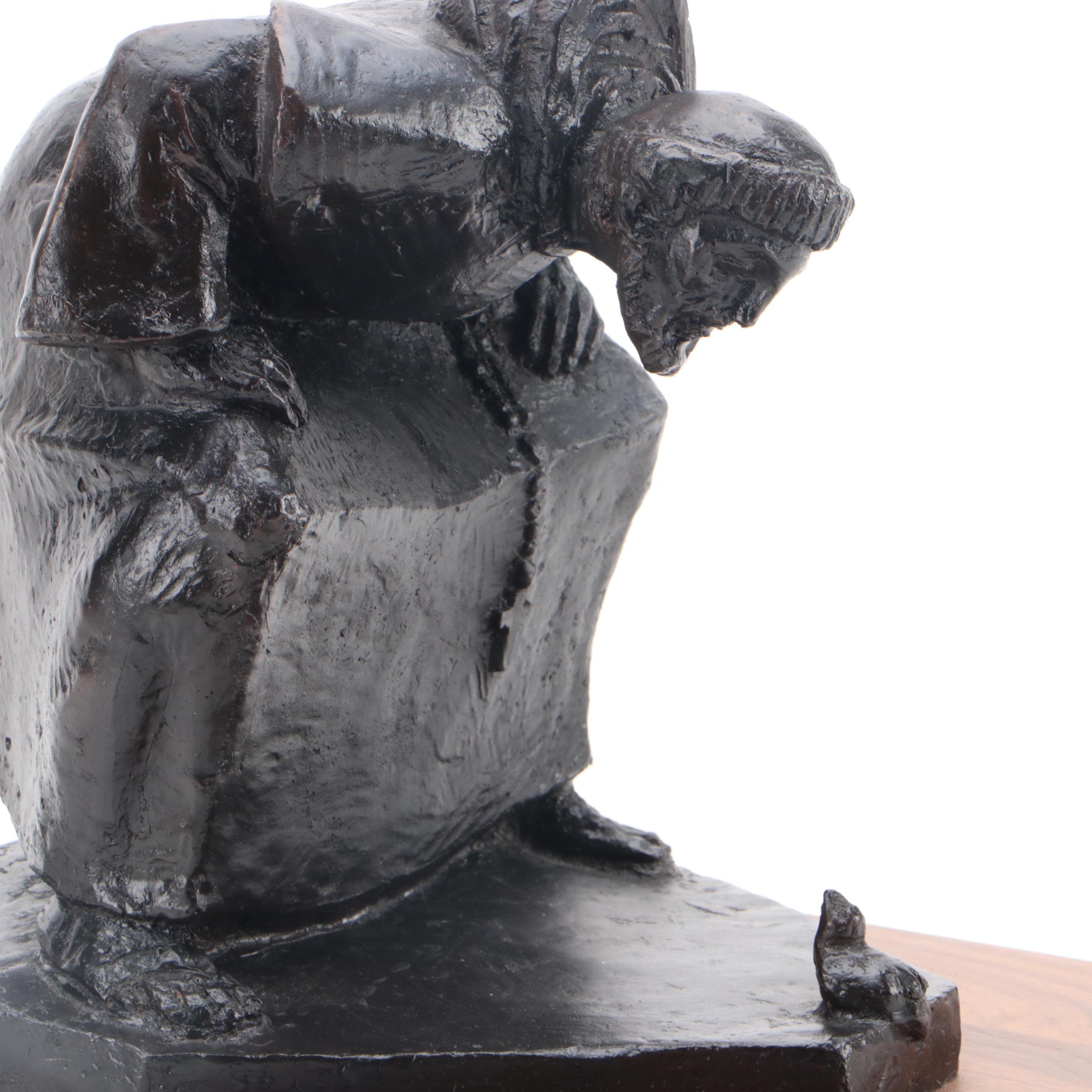 Patinated Bronze Statue of St. Francis and Bird