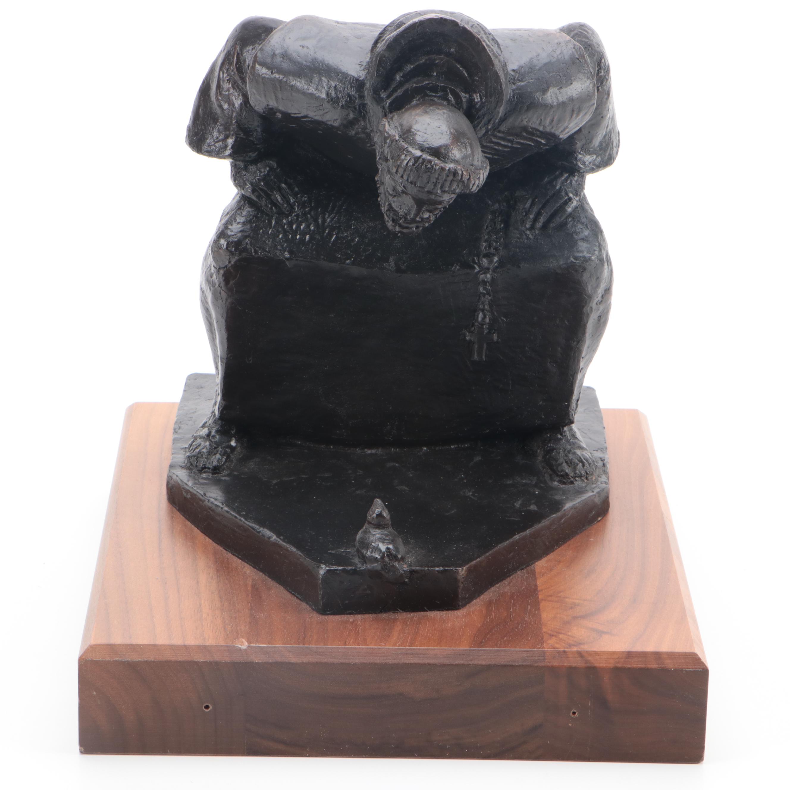 Patinated Bronze Statue of St. Francis and Bird