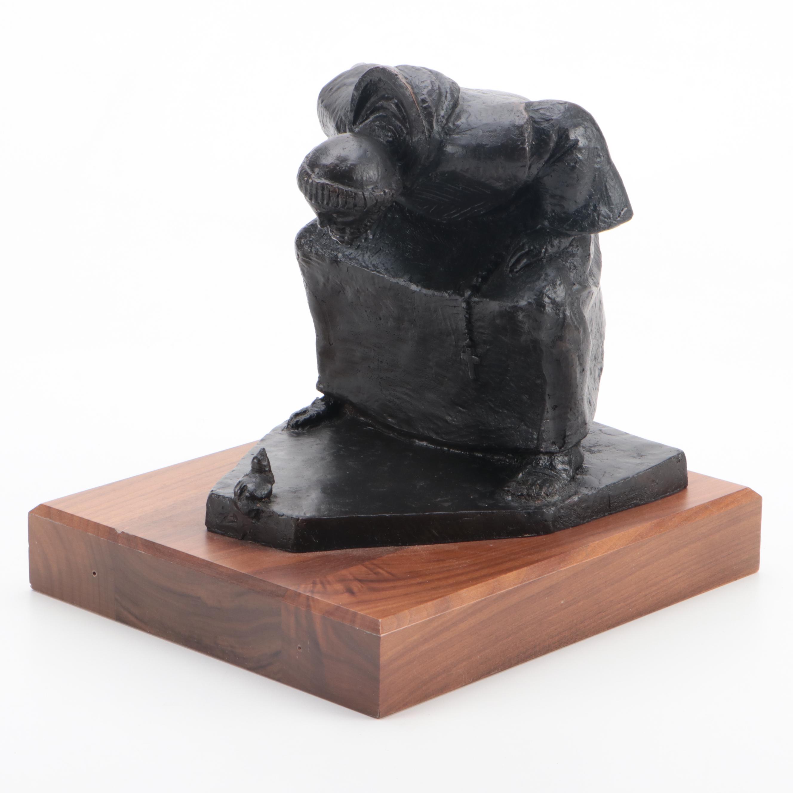 Patinated Bronze Statue of St. Francis and Bird