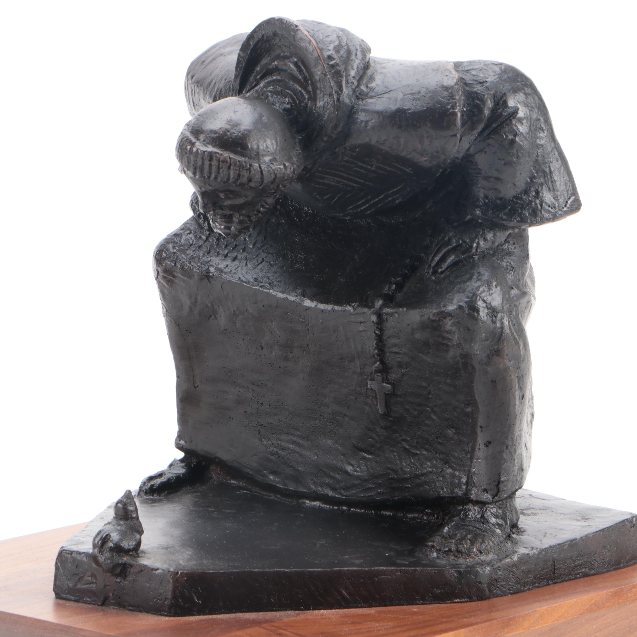 Patinated Bronze Statue of St. Francis and Bird