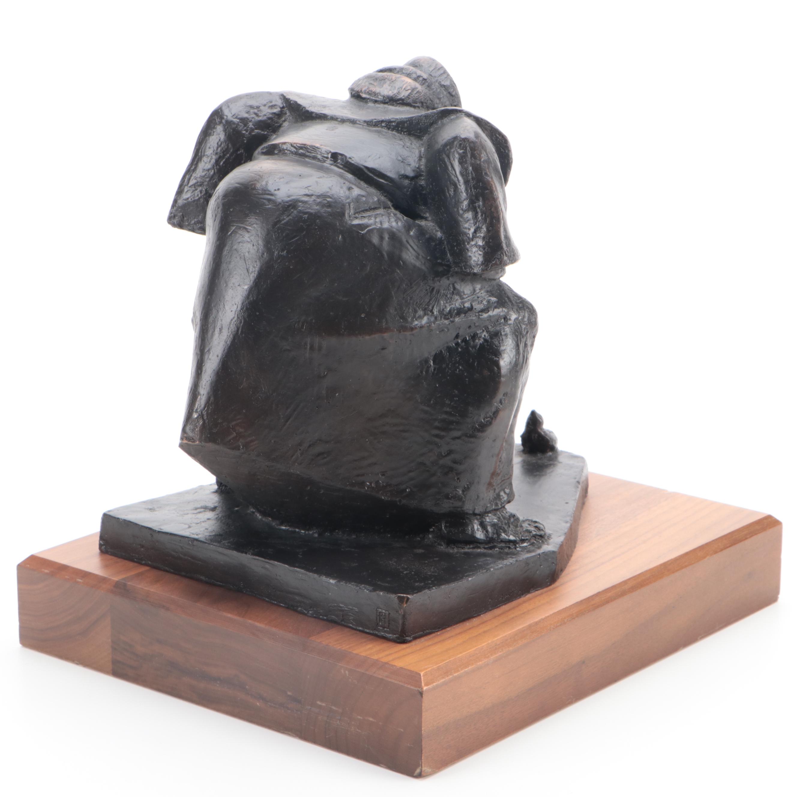 Patinated Bronze Statue of St. Francis and Bird