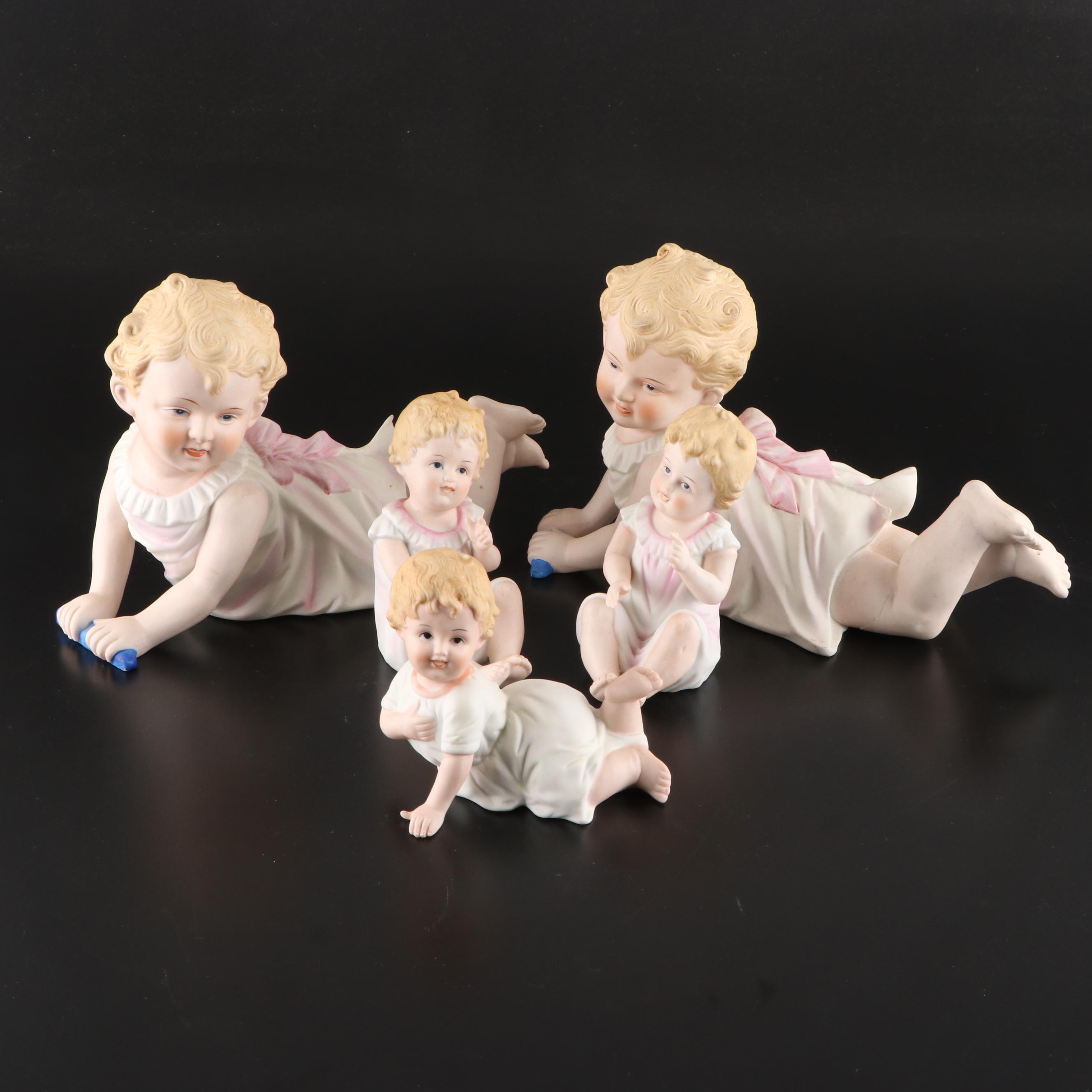 Bisque Piano Baby Figurines, Mid-20th Century