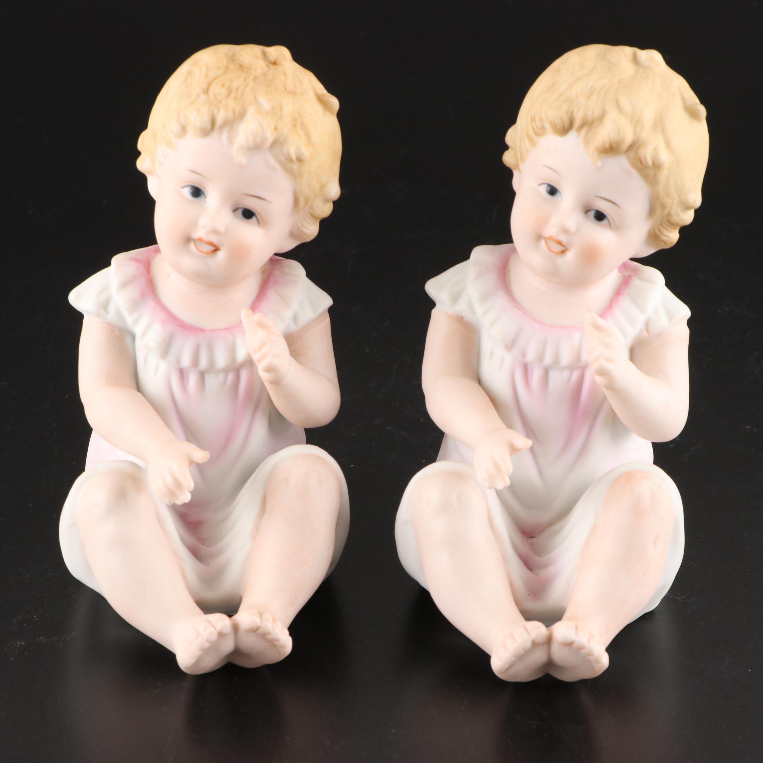 Bisque Piano Baby Figurines, Mid-20th Century