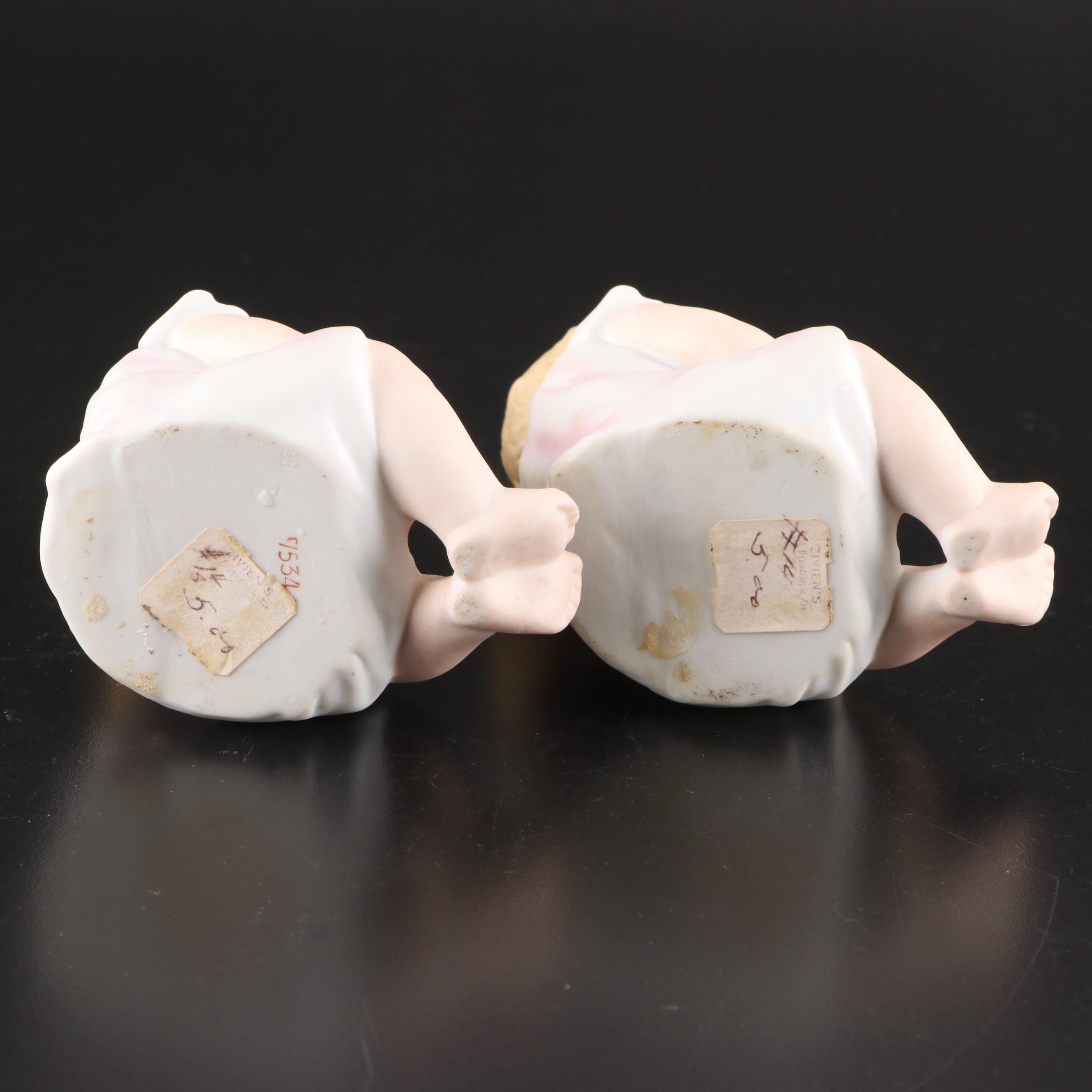 Bisque Piano Baby Figurines, Mid-20th Century