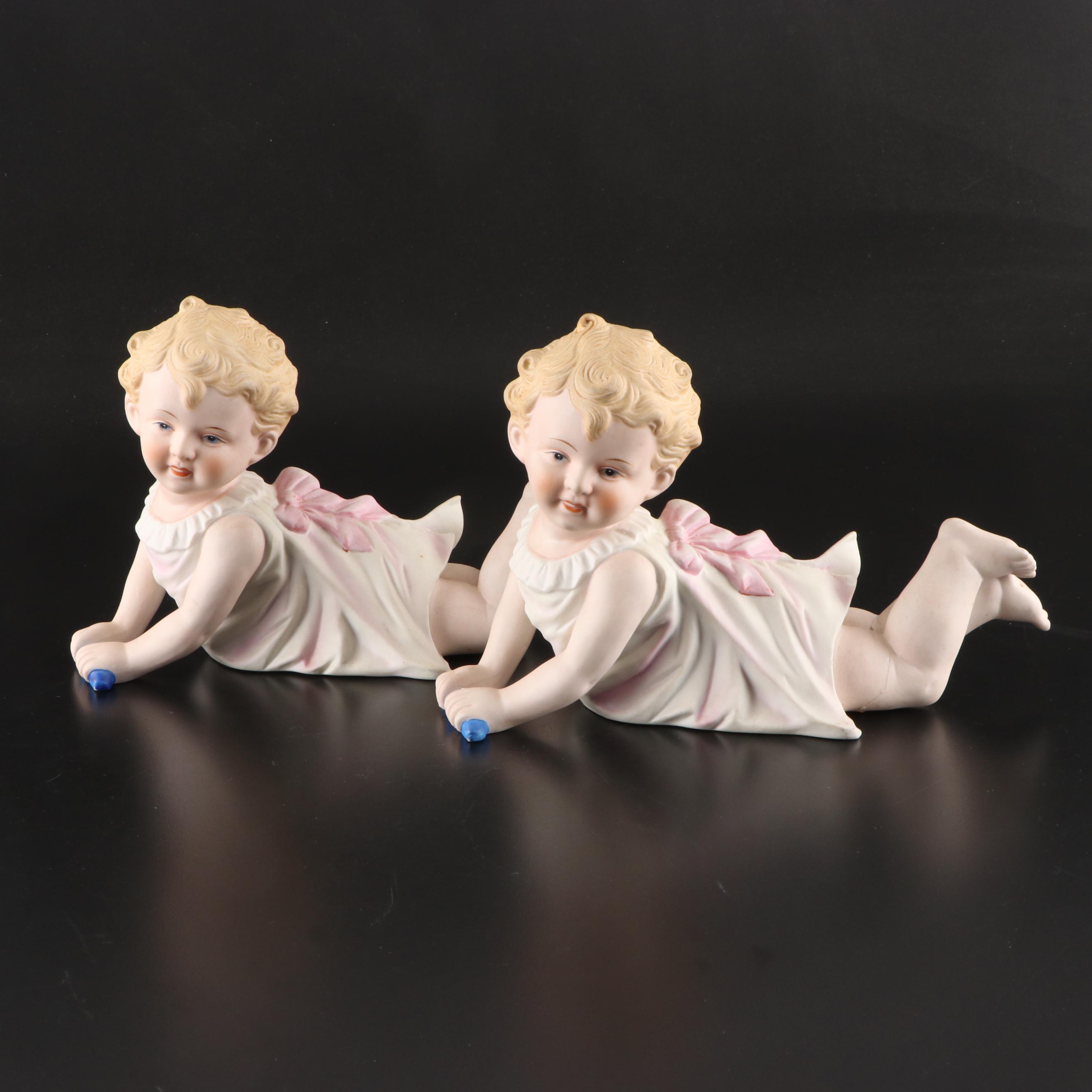 Bisque Piano Baby Figurines, Mid-20th Century