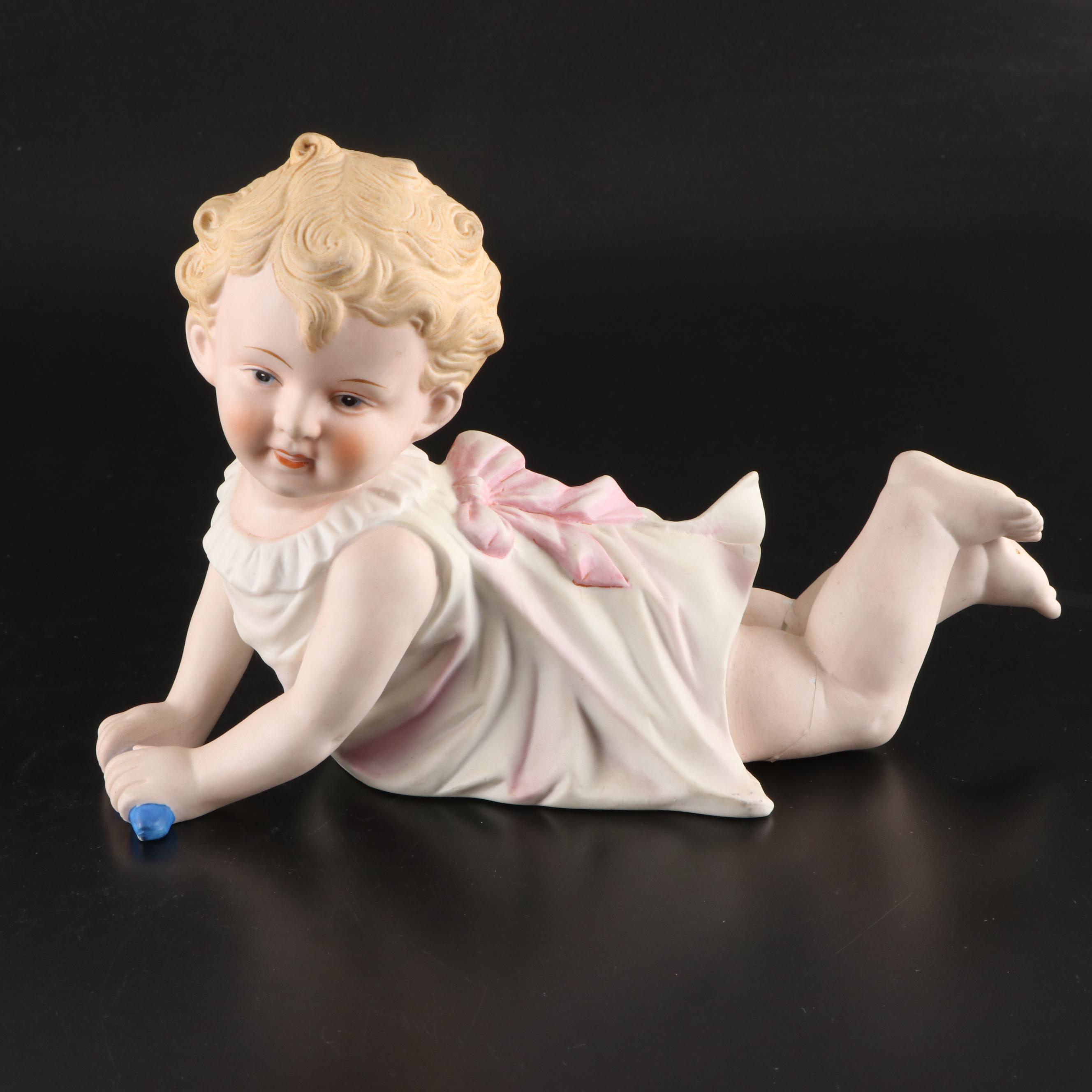 Bisque Piano Baby Figurines, Mid-20th Century