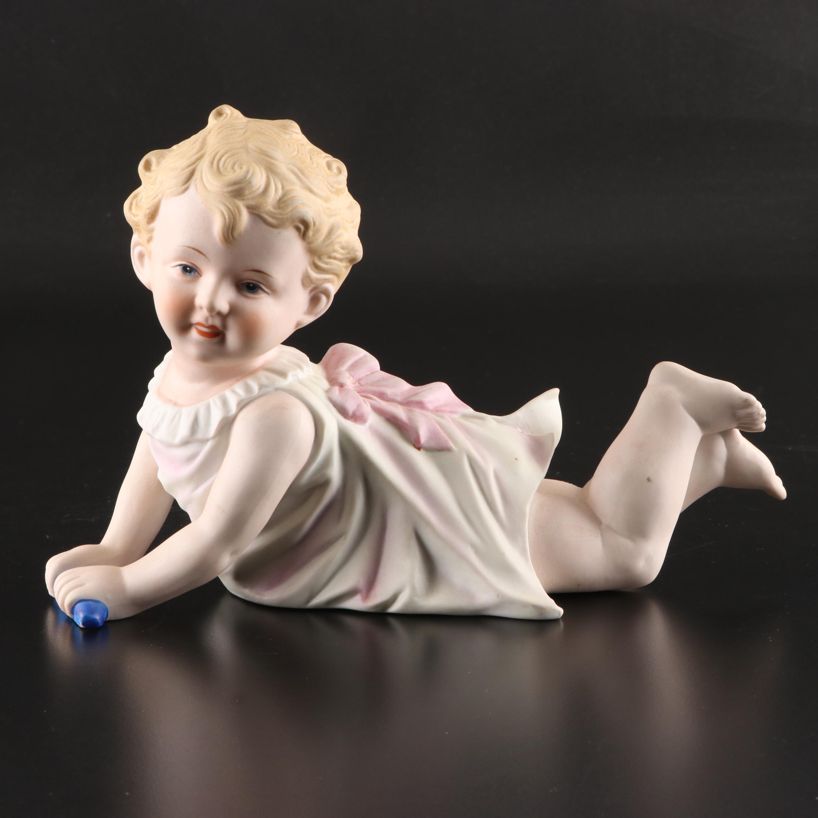 Bisque Piano Baby Figurines, Mid-20th Century