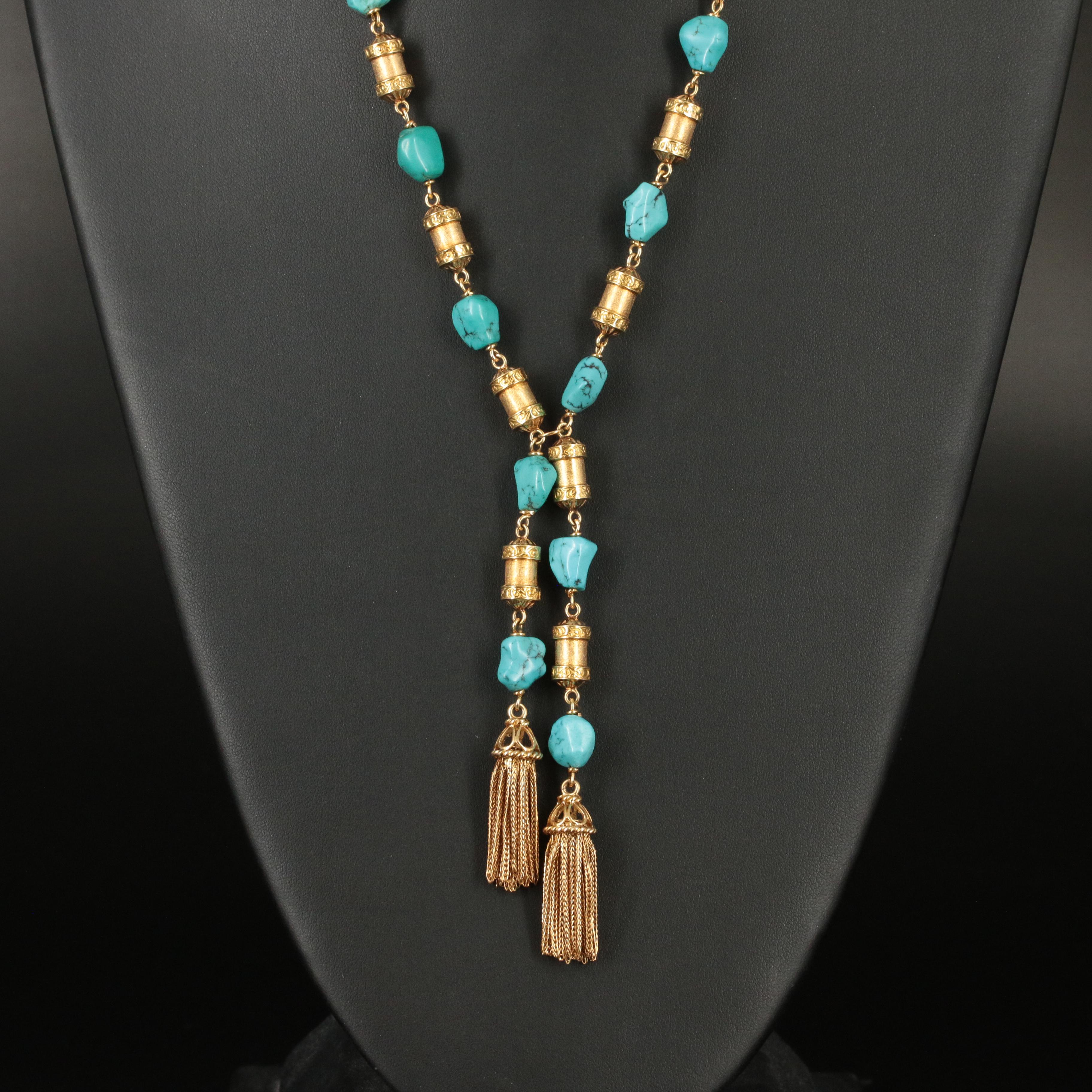 Van Cleef & Arpels 18K Turquoise Sautoir with Foxtail Tassels