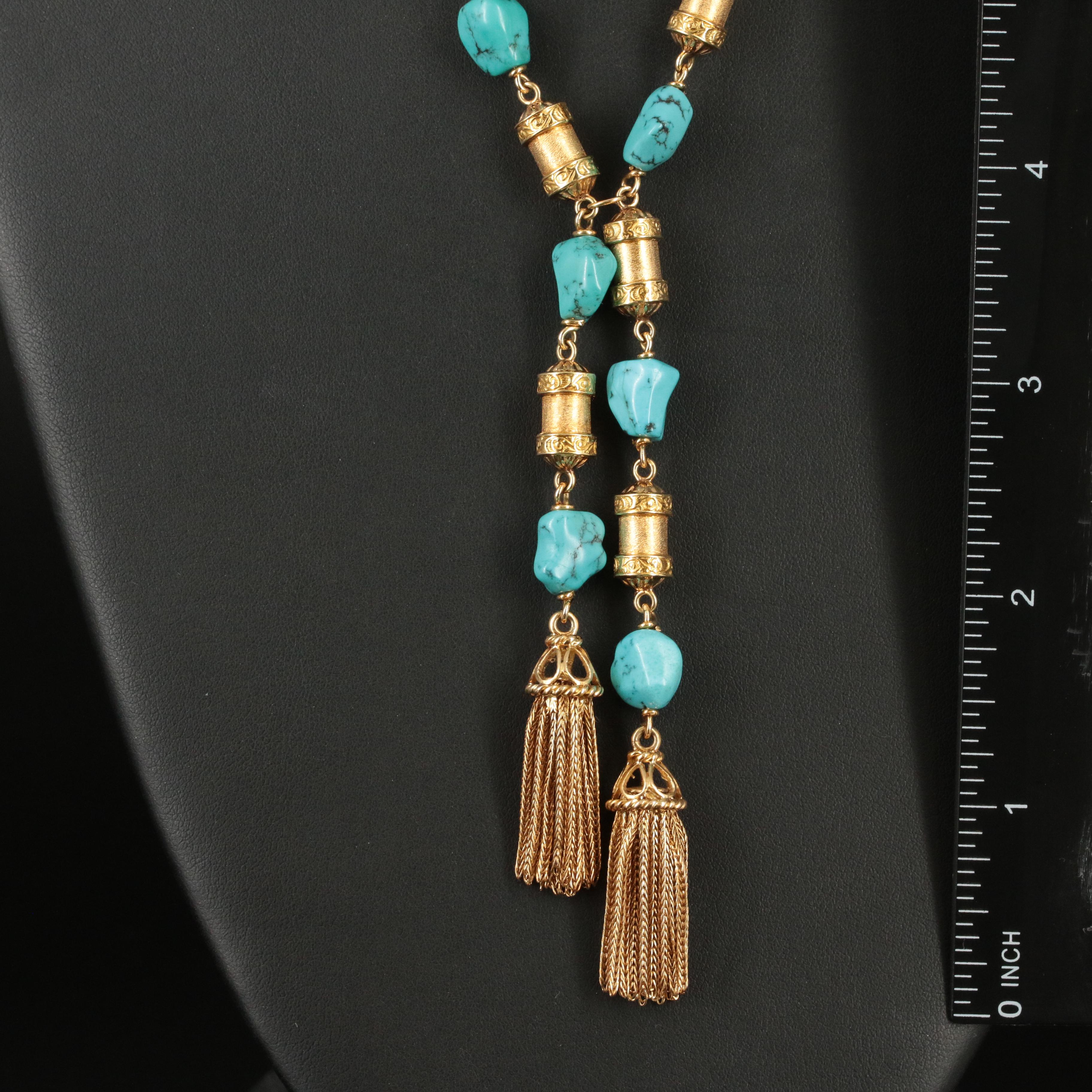 Van Cleef & Arpels 18K Turquoise Sautoir with Foxtail Tassels