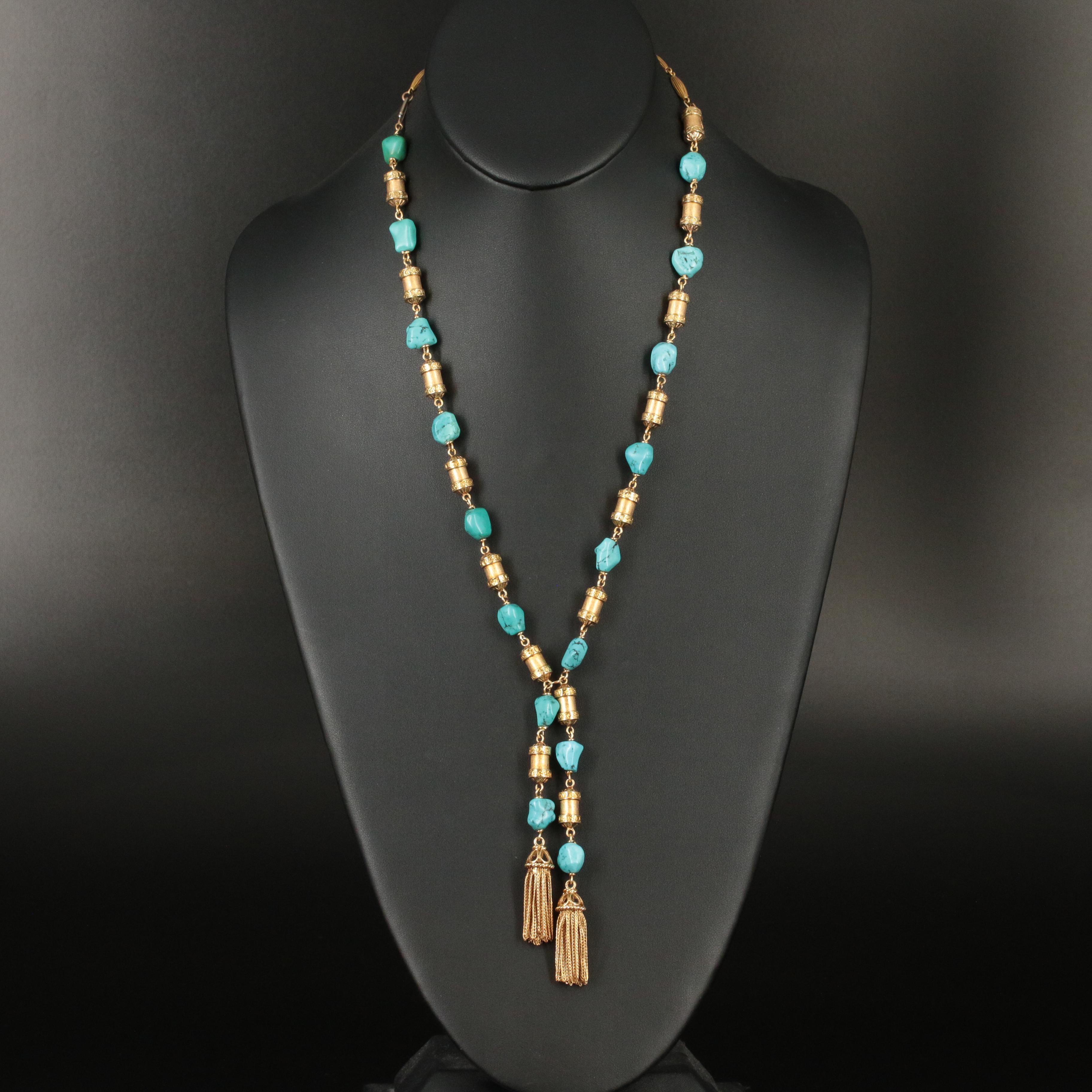 Van Cleef & Arpels 18K Turquoise Sautoir with Foxtail Tassels