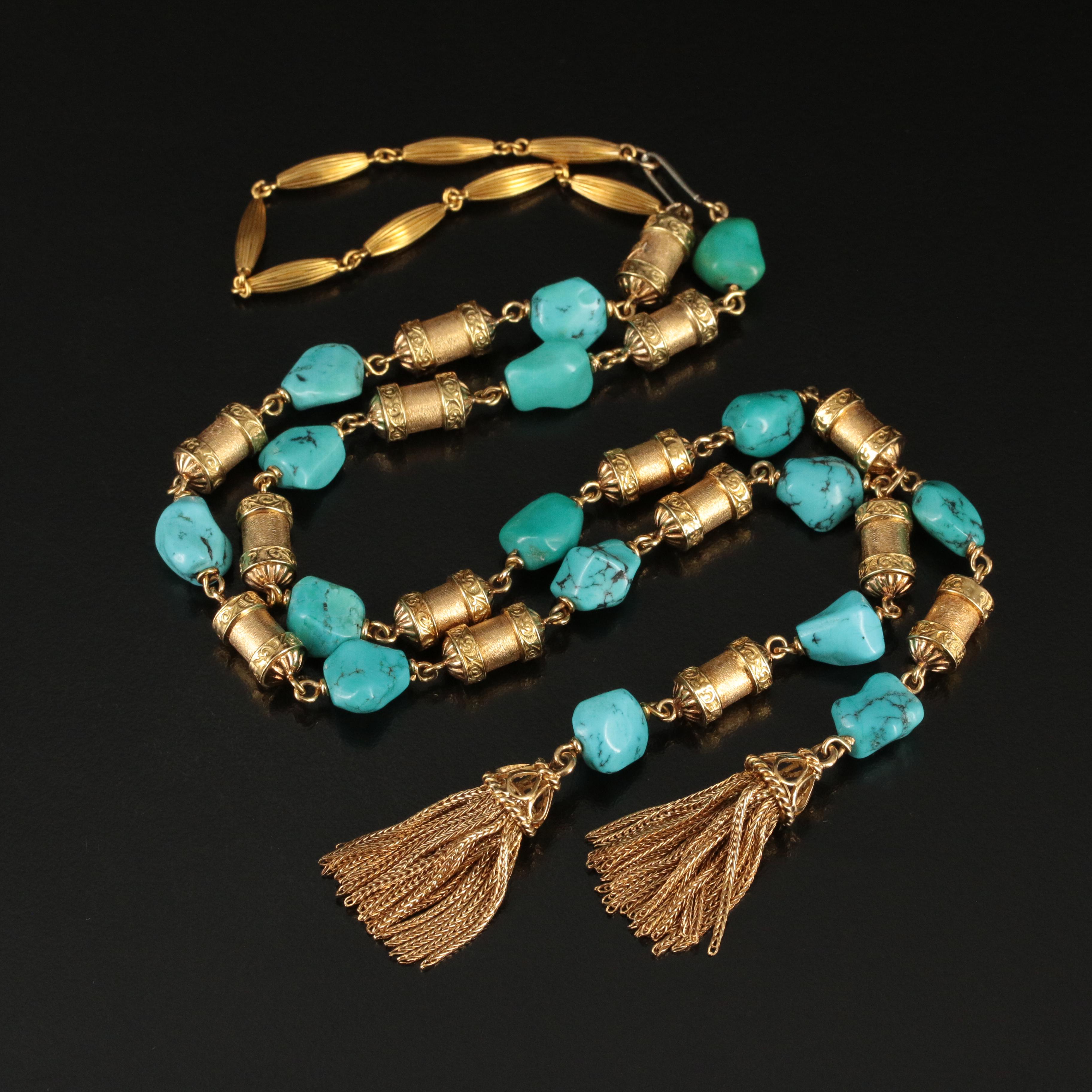 Van Cleef & Arpels 18K Turquoise Sautoir with Foxtail Tassels