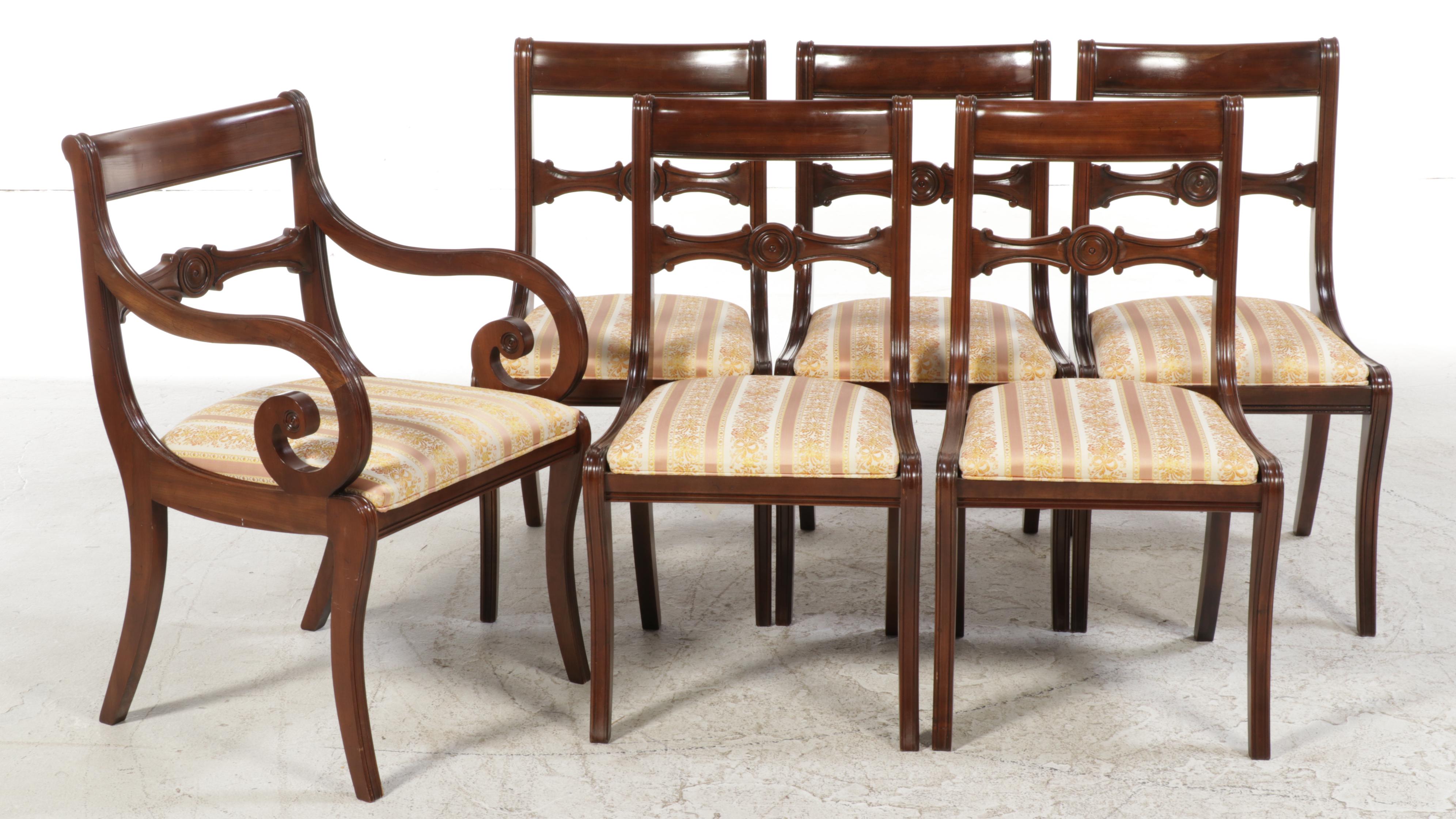Ethan Allen Queen Anne Style Table and Six Ethan Allen Federal Style Chairs
