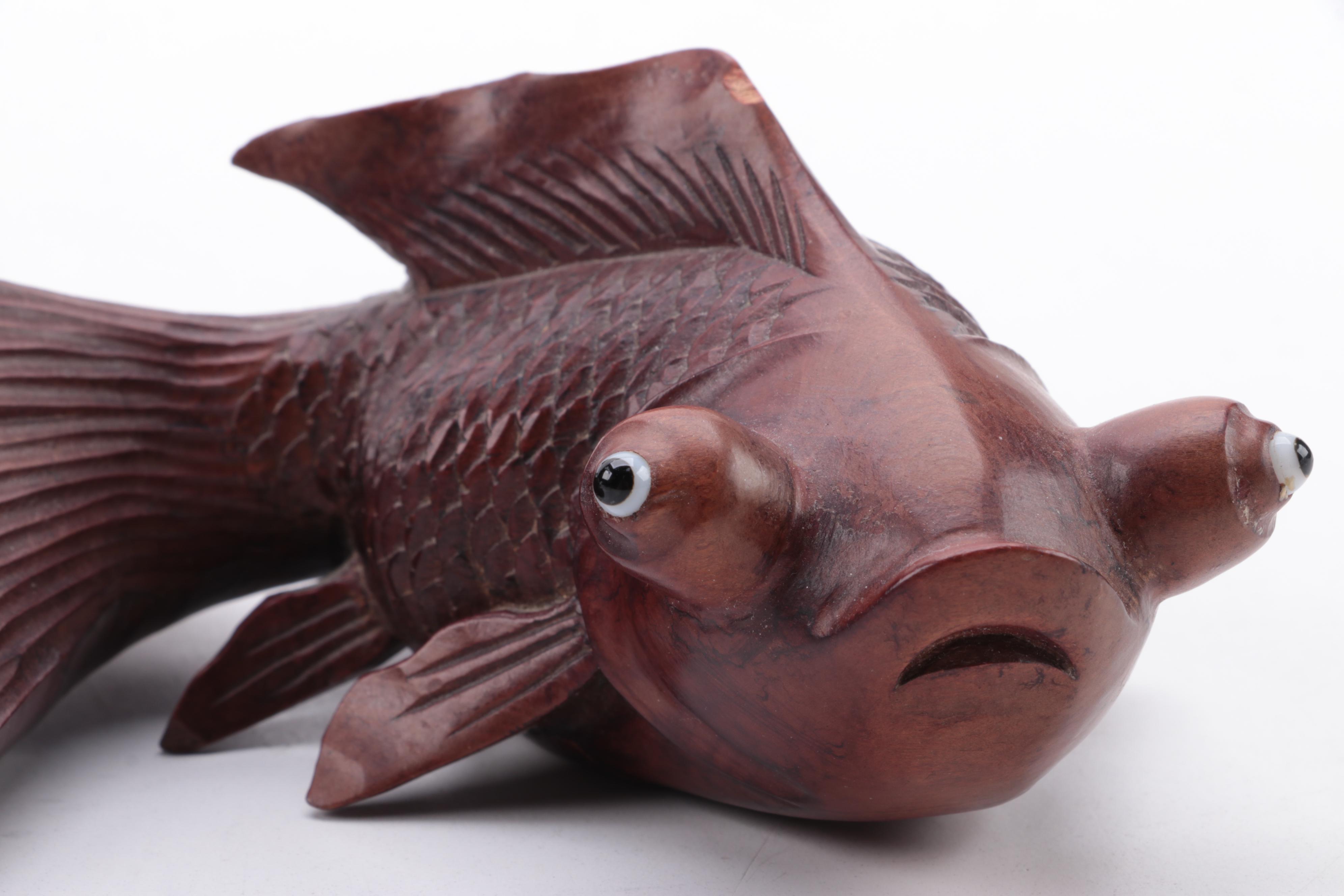 Chinese Carved Wooden Goldfish