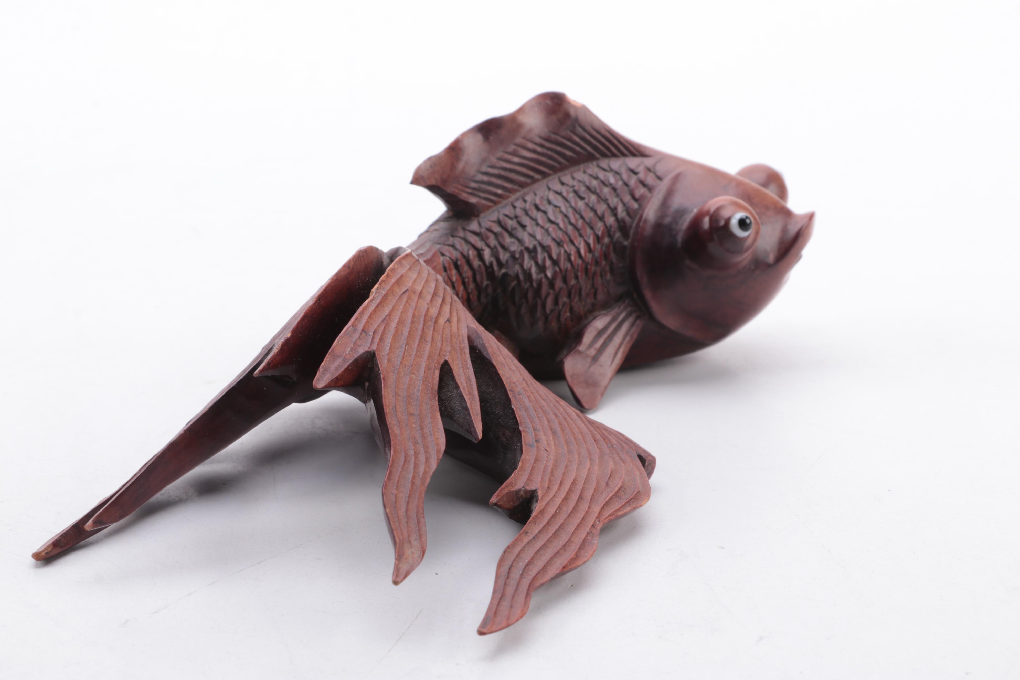 Chinese Carved Wooden Goldfish