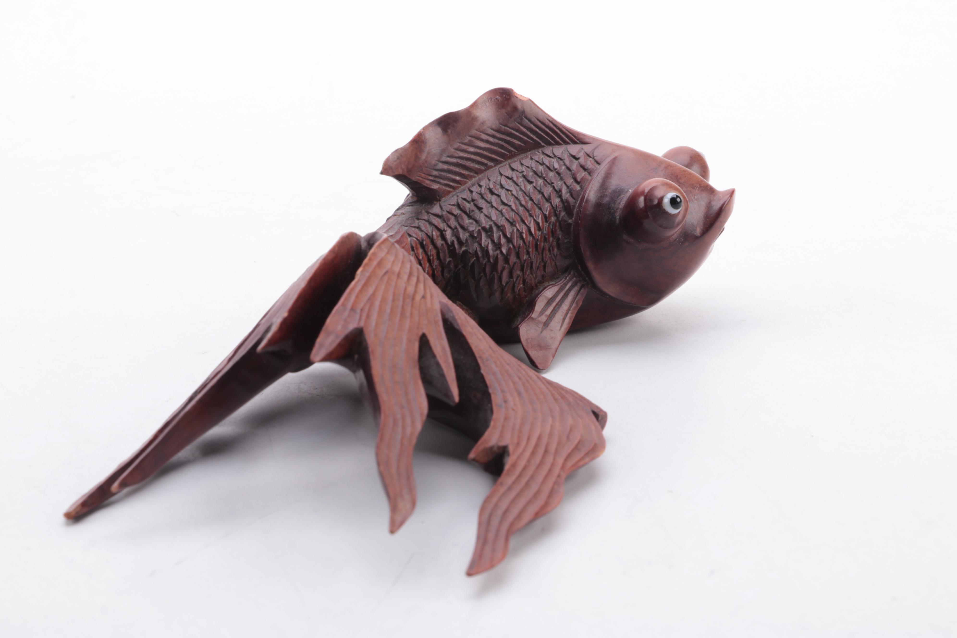 Chinese Carved Wooden Goldfish