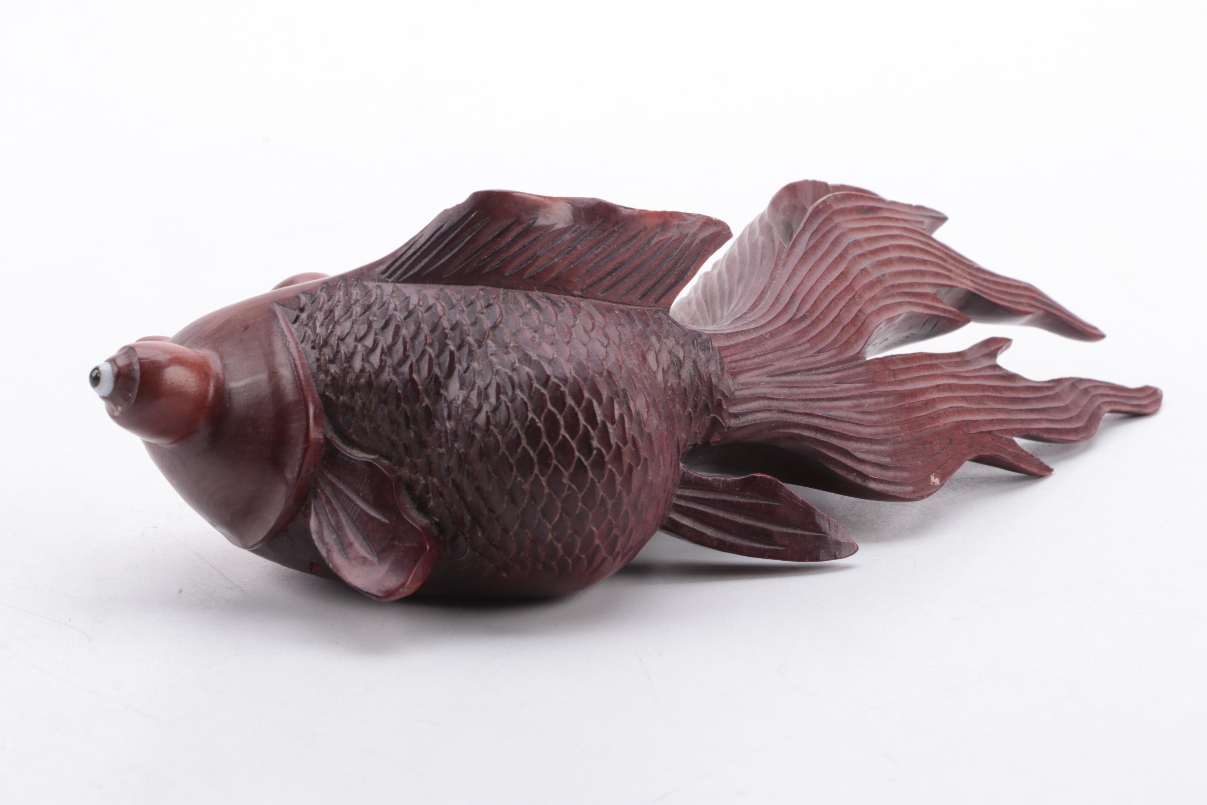 Chinese Carved Wooden Goldfish