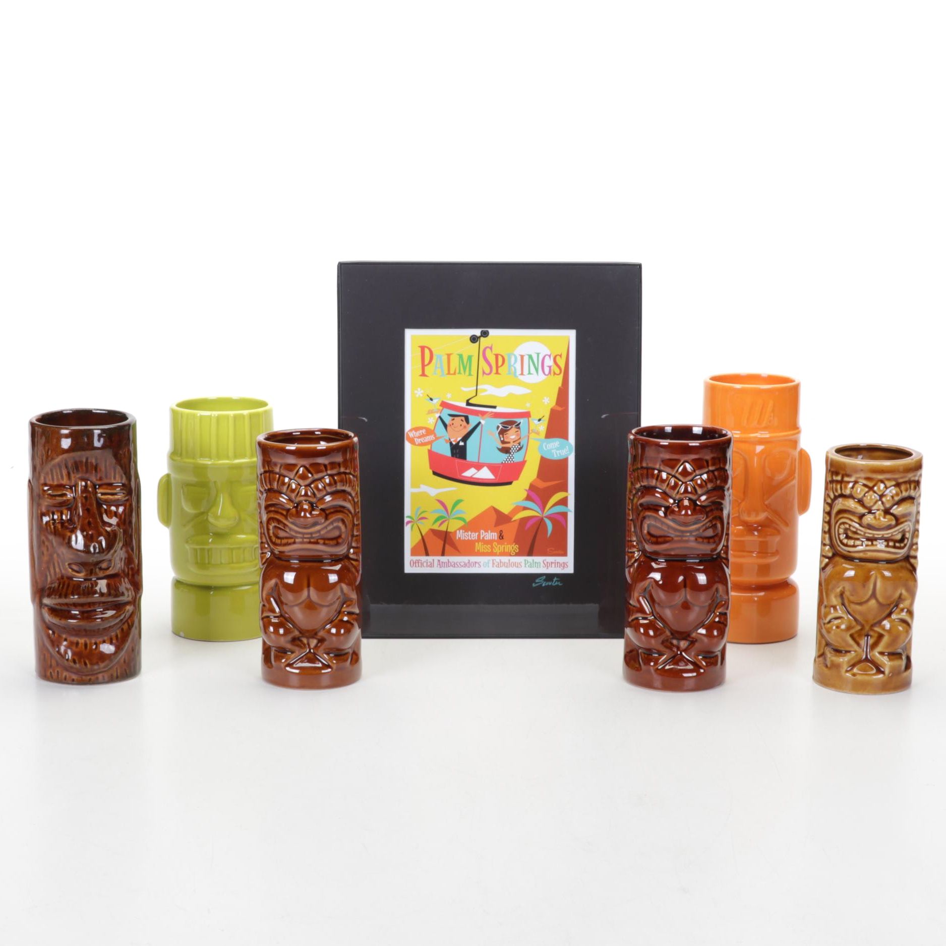 Kahiki, Orchids of Hawaii, Mai-Kai Tiki Totem Cups, Scooter Palm Springs Print
