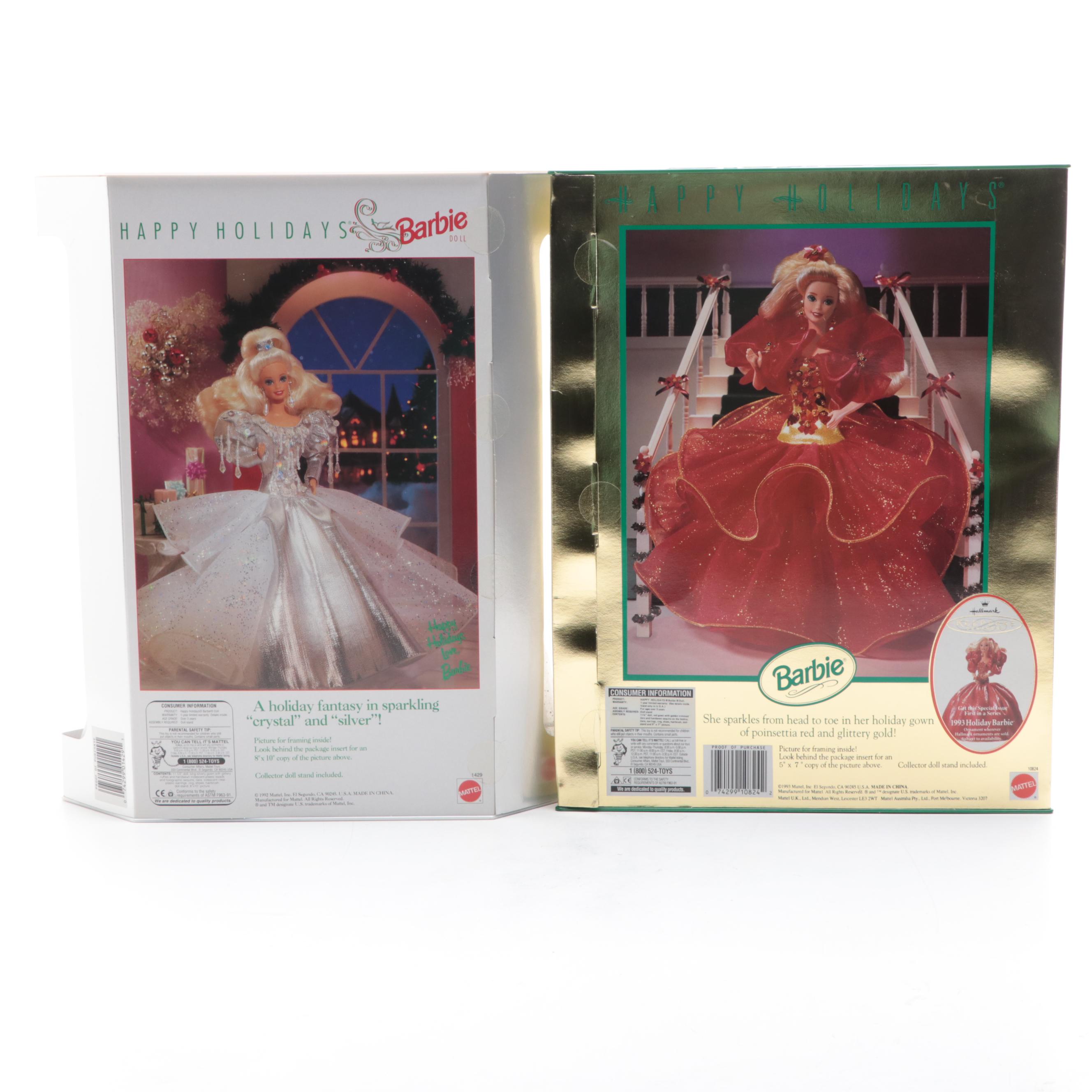 Mattel Special Edition "Happy Holidays" Barbie Dolls, 1988-1993