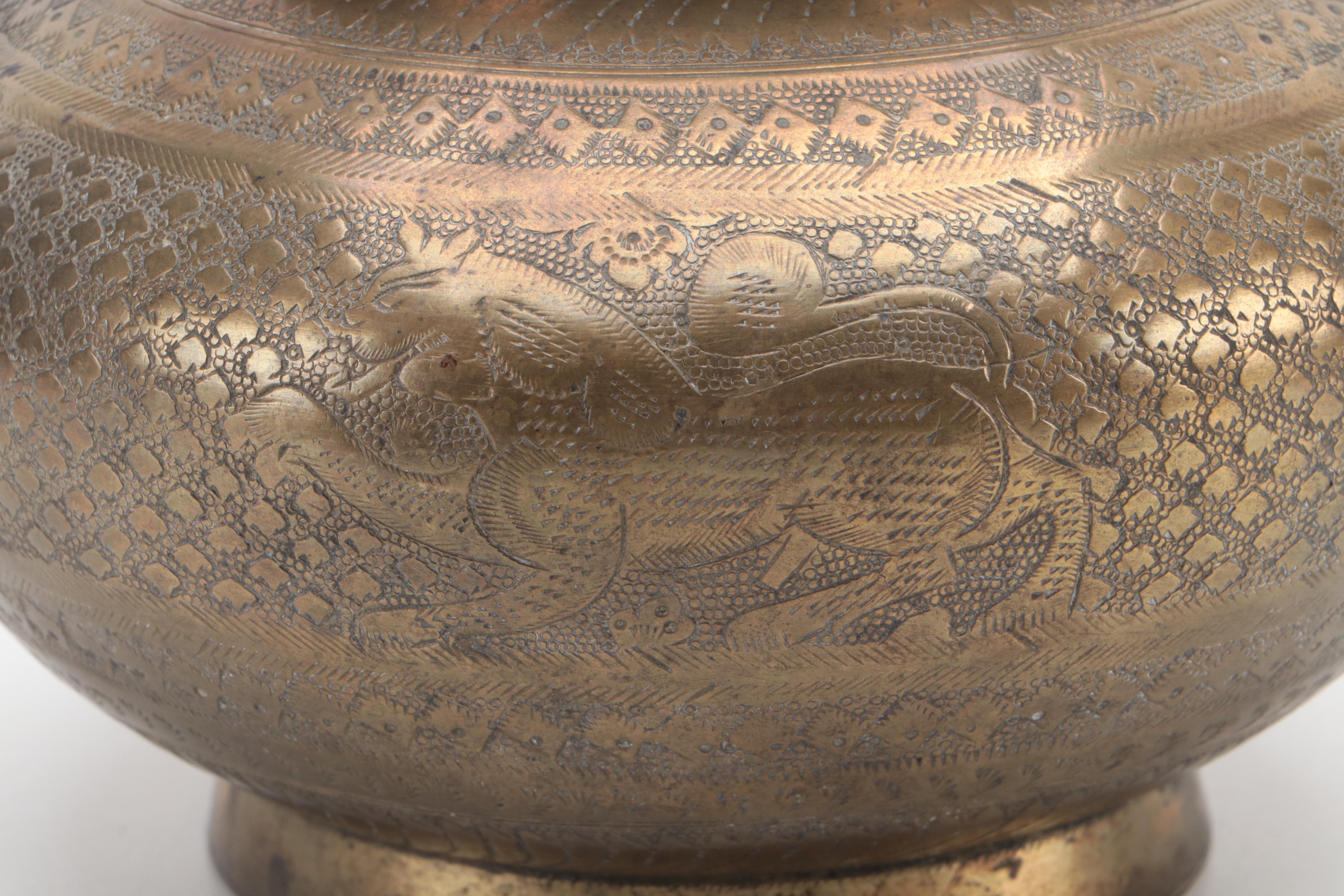 Indo-Persian Hand-Chased Brass Urn