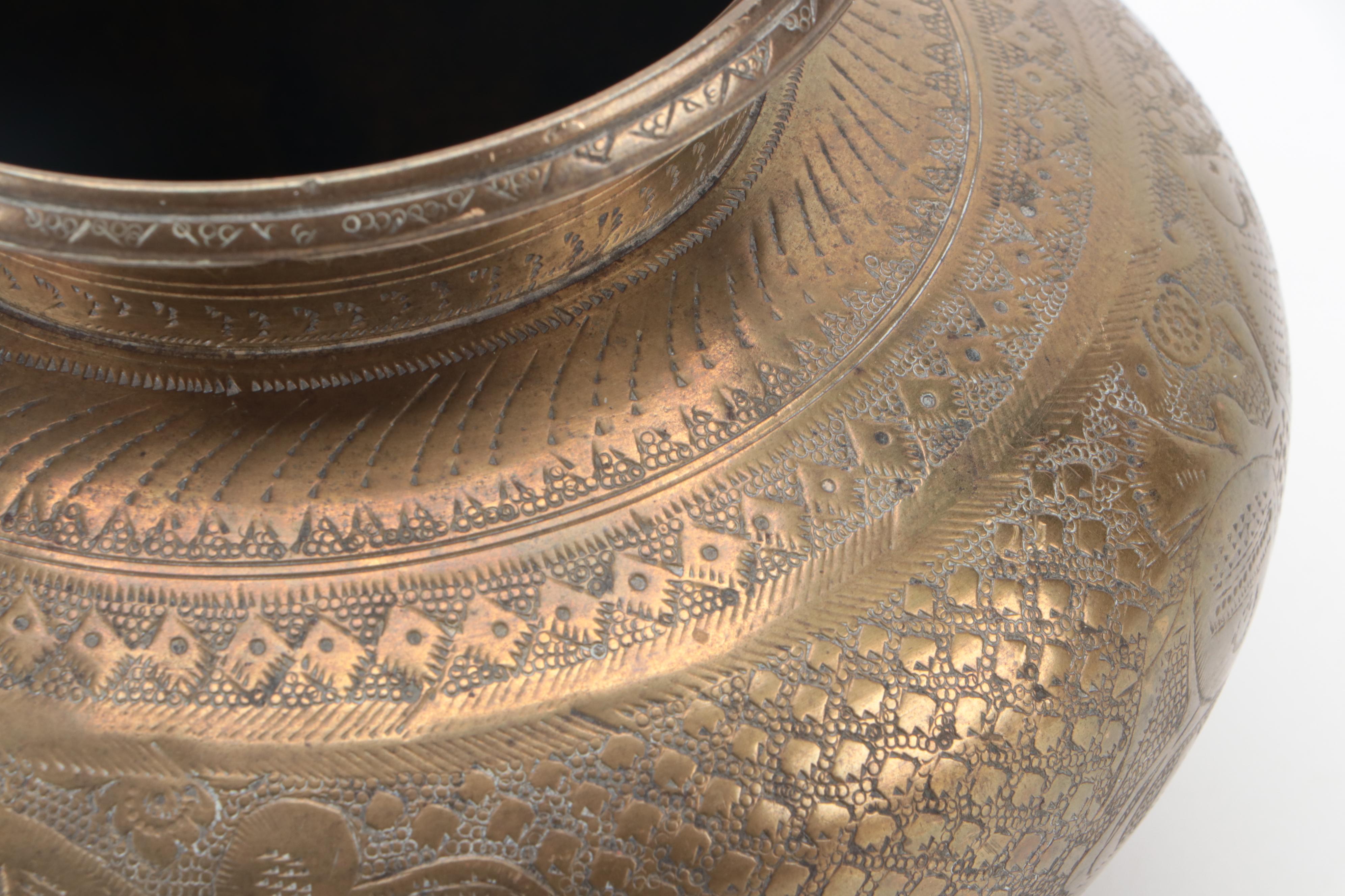 Indo-Persian Hand-Chased Brass Urn