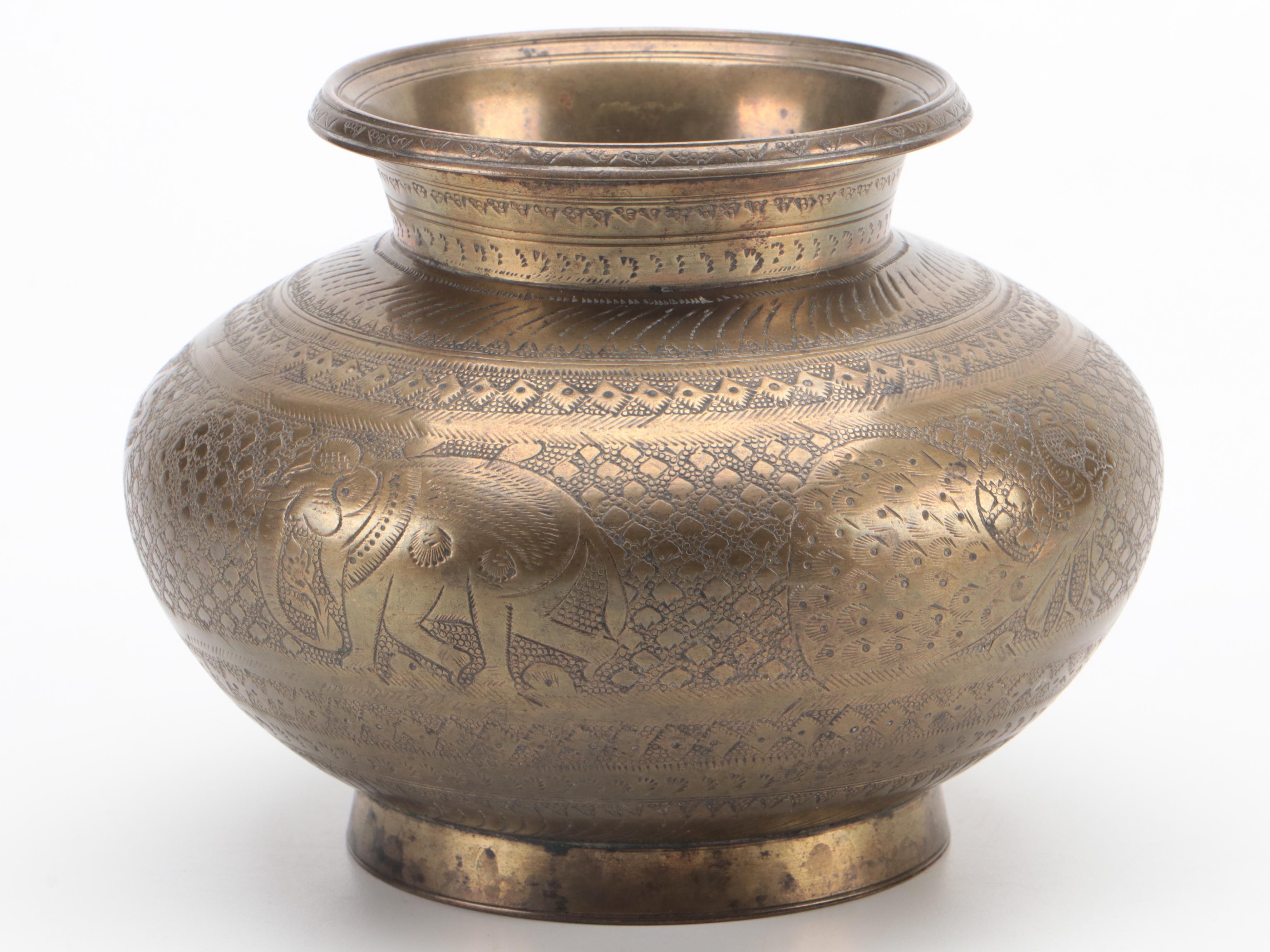 Indo-Persian Hand-Chased Brass Urn