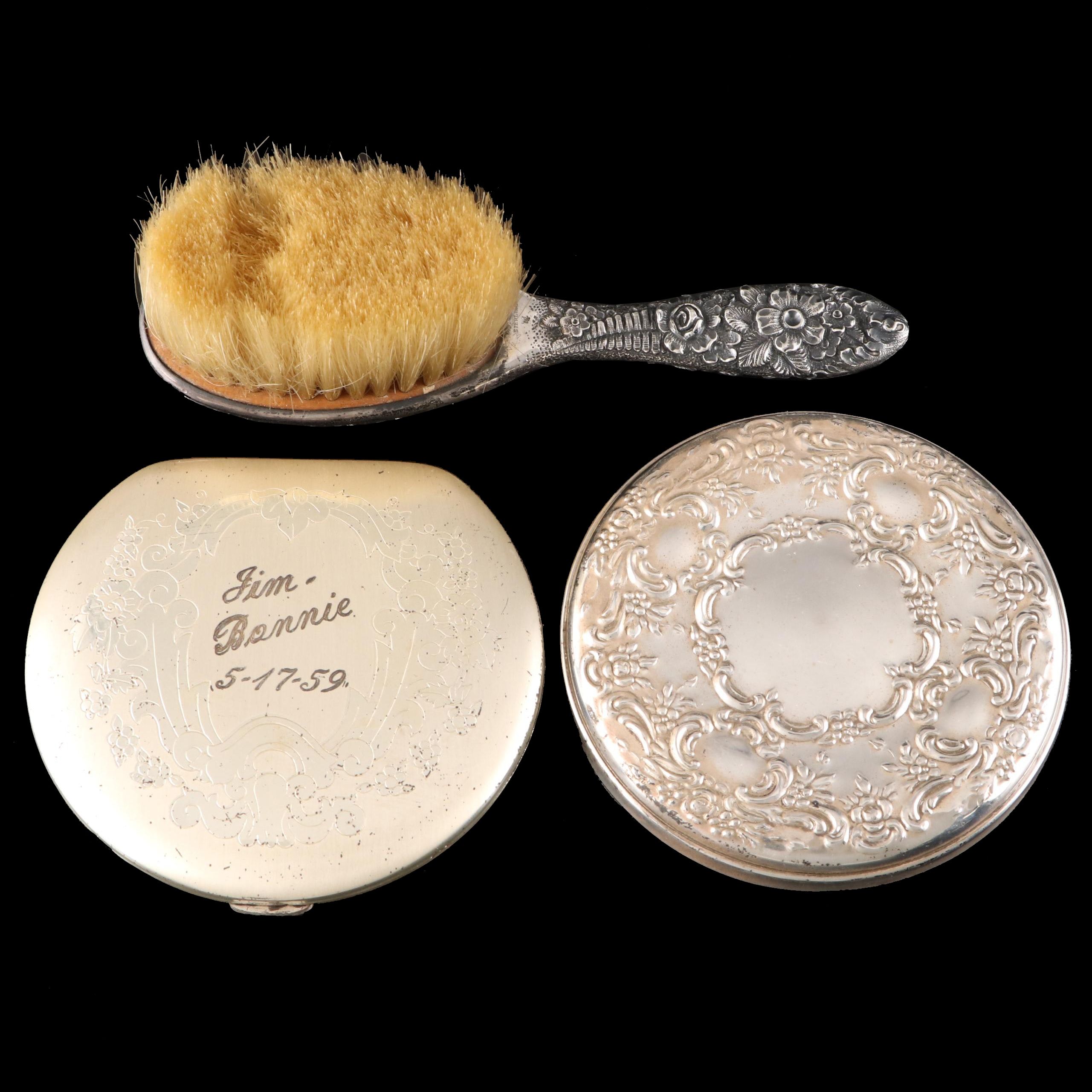 Sterling Silver Compact, Tiffany & Co. Brush and Towle Mirror