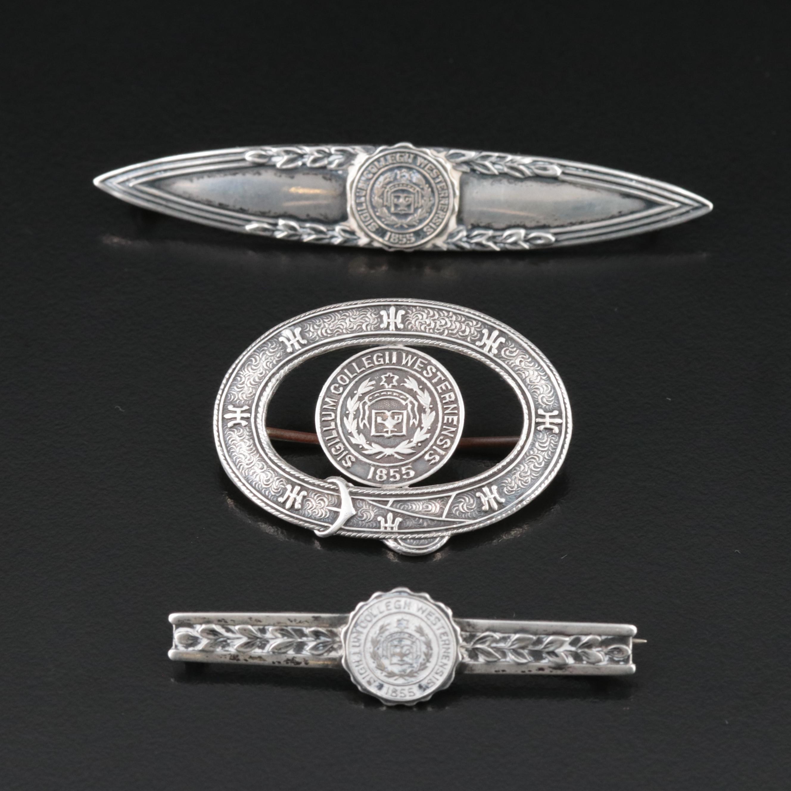 Vintage Sterling Western College for Women Brooches
