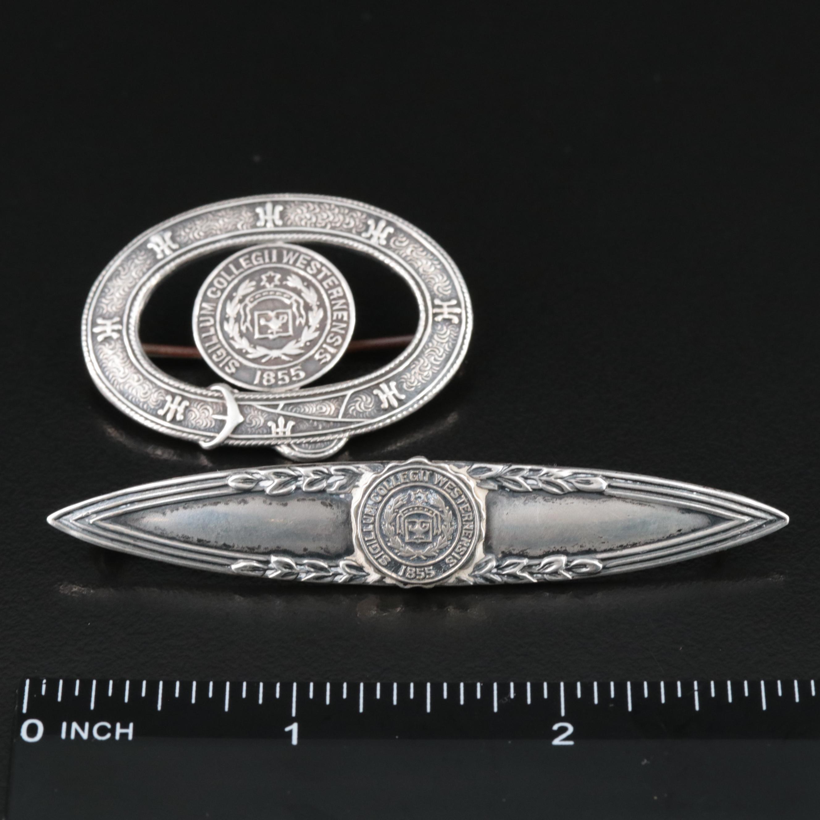 Vintage Sterling Western College for Women Brooches