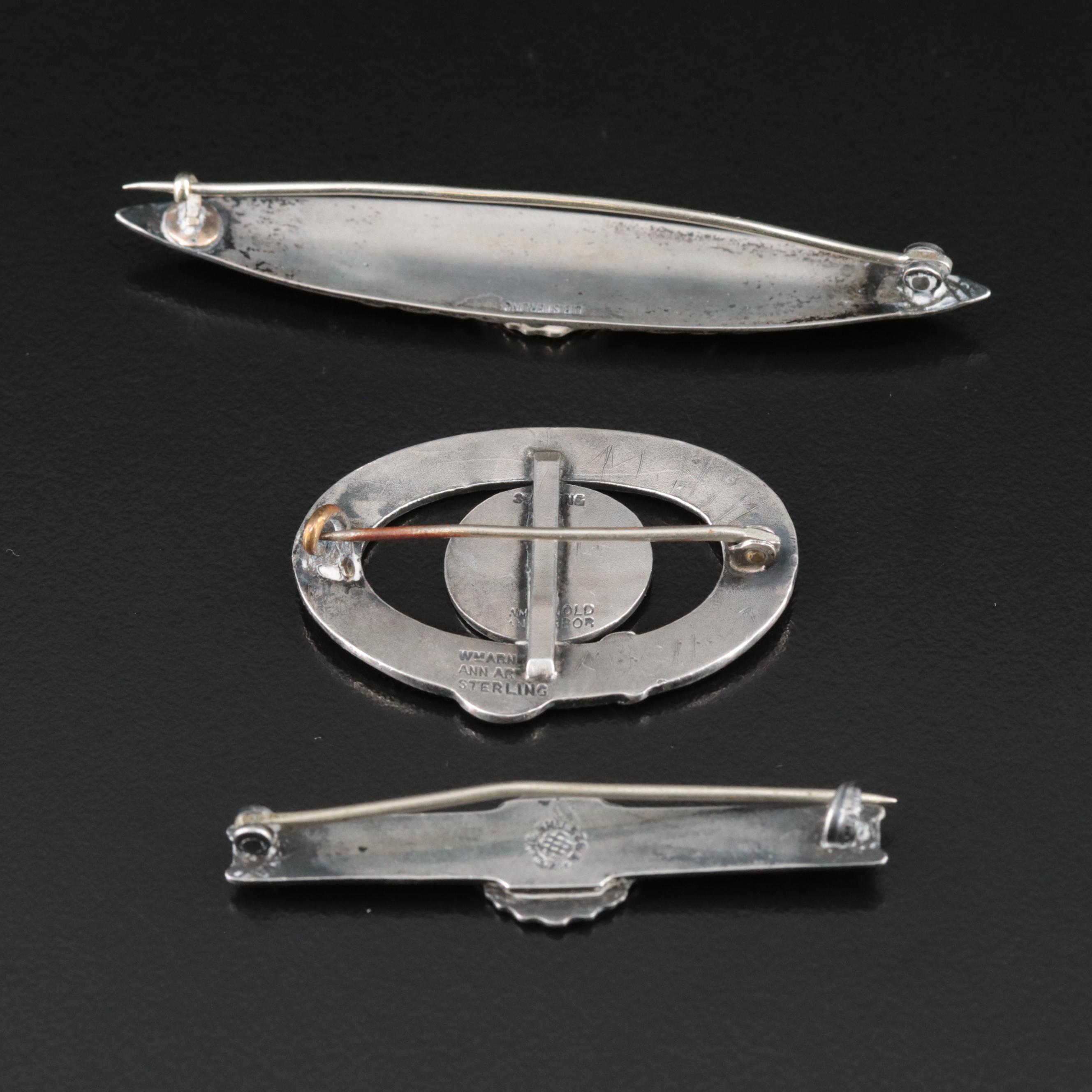 Vintage Sterling Western College for Women Brooches