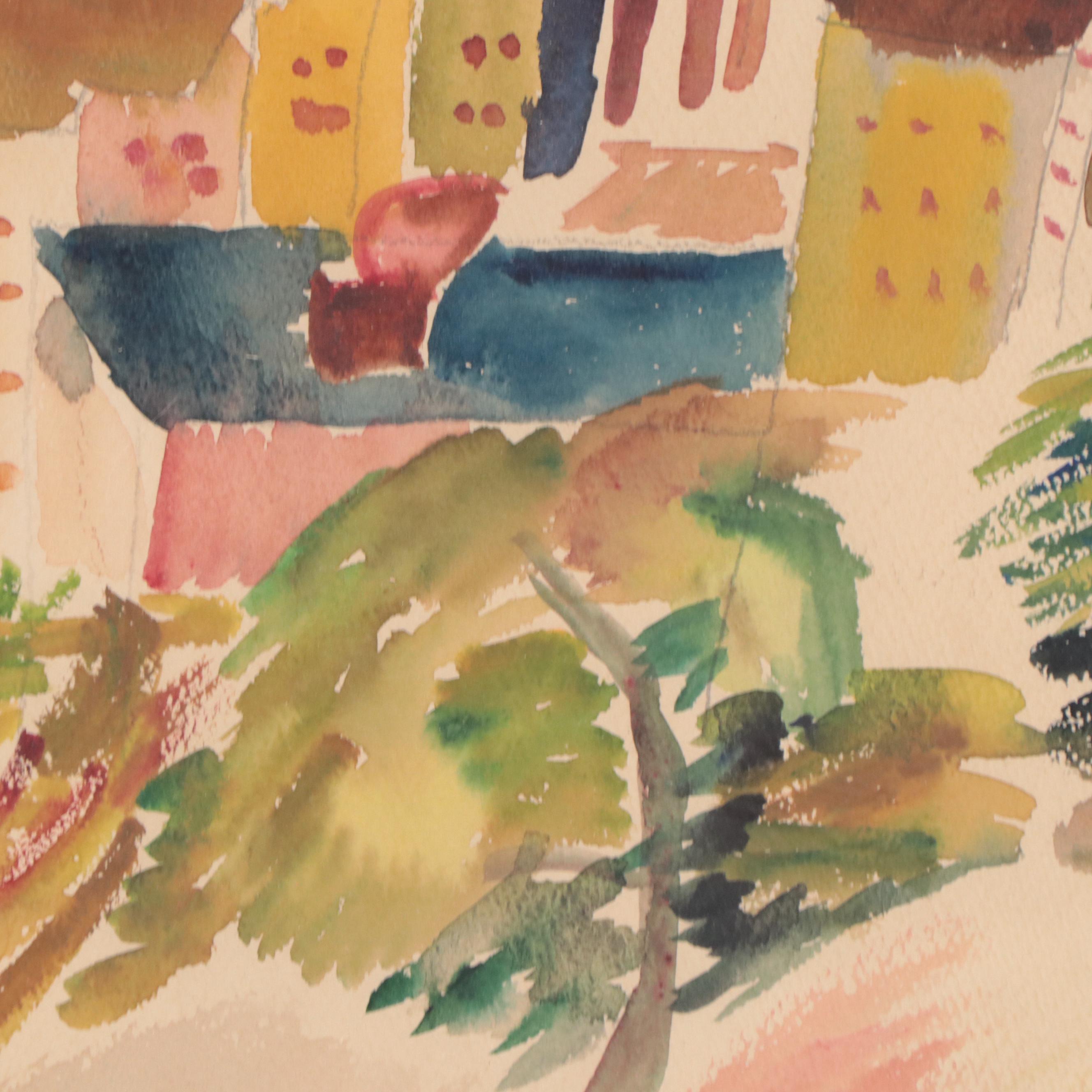 Expressionist Style Watercolor Painting of Cityscape