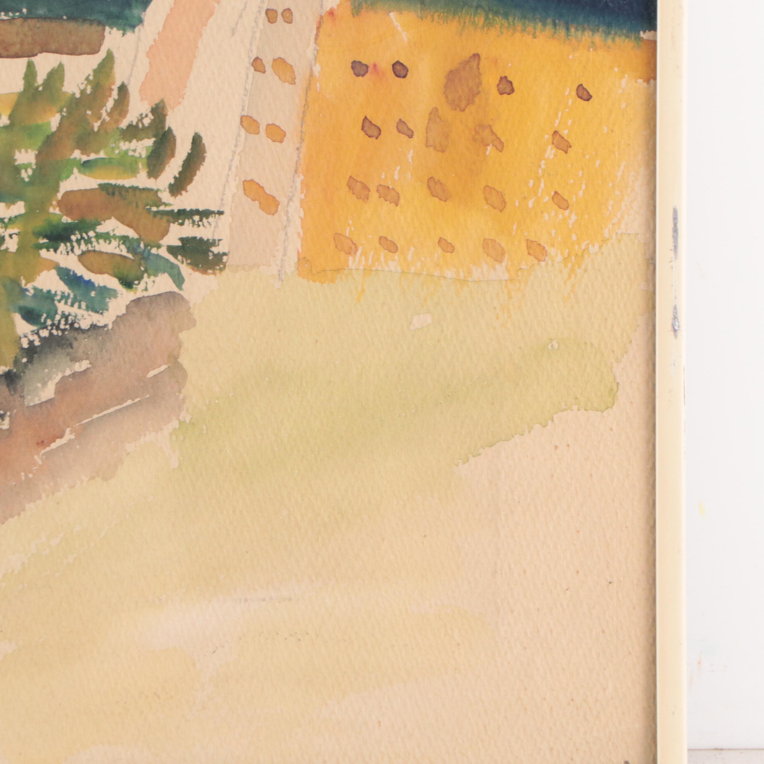 Expressionist Style Watercolor Painting of Cityscape