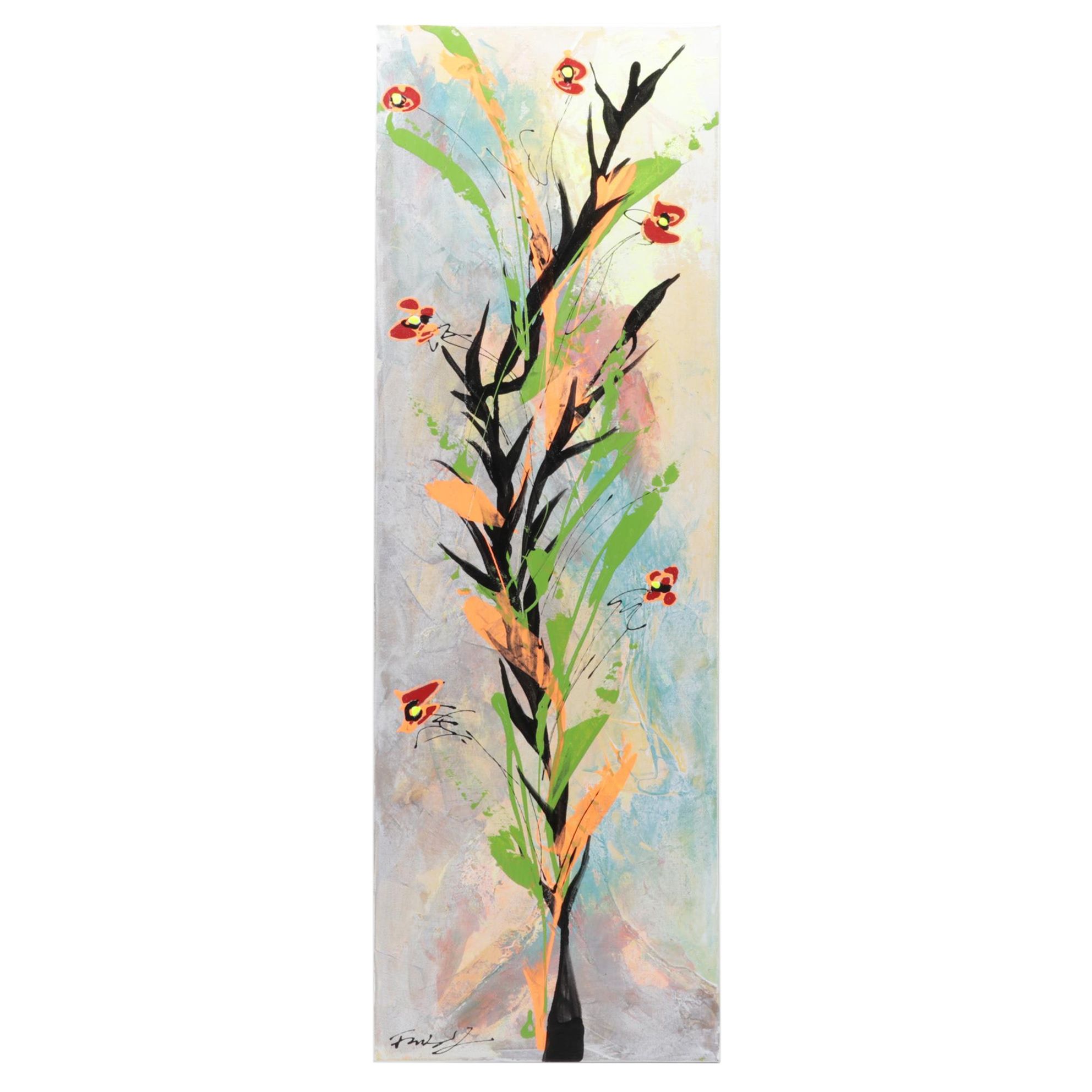 Farshad Lanjani Acrylic Painting of Flowers, 21st Century