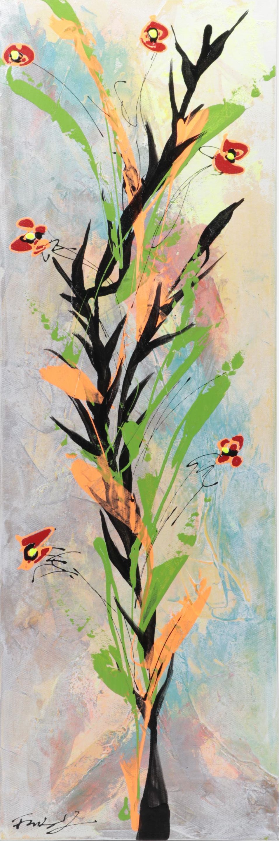 Farshad Lanjani Acrylic Painting of Flowers, 21st Century