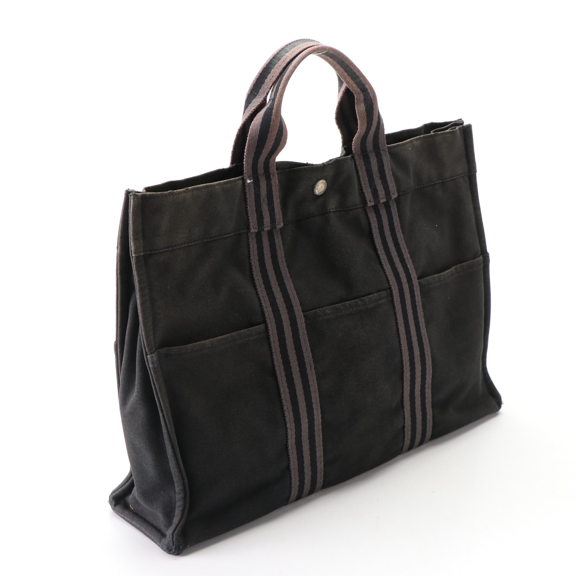 Hermès Fourre Tout MM in Black/Grey Canvas