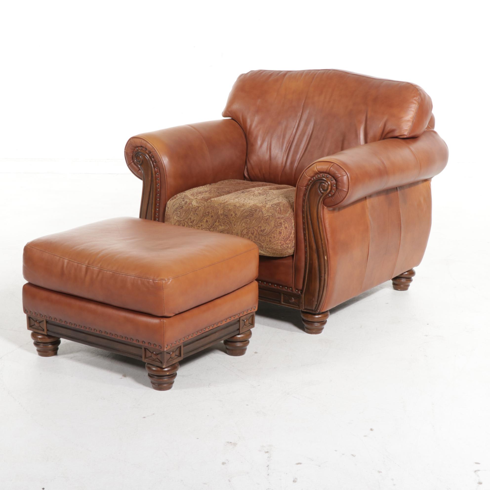 Robinson & Robinson Leather Trend Parcel-Fabric Lounge Chair and Ottoman