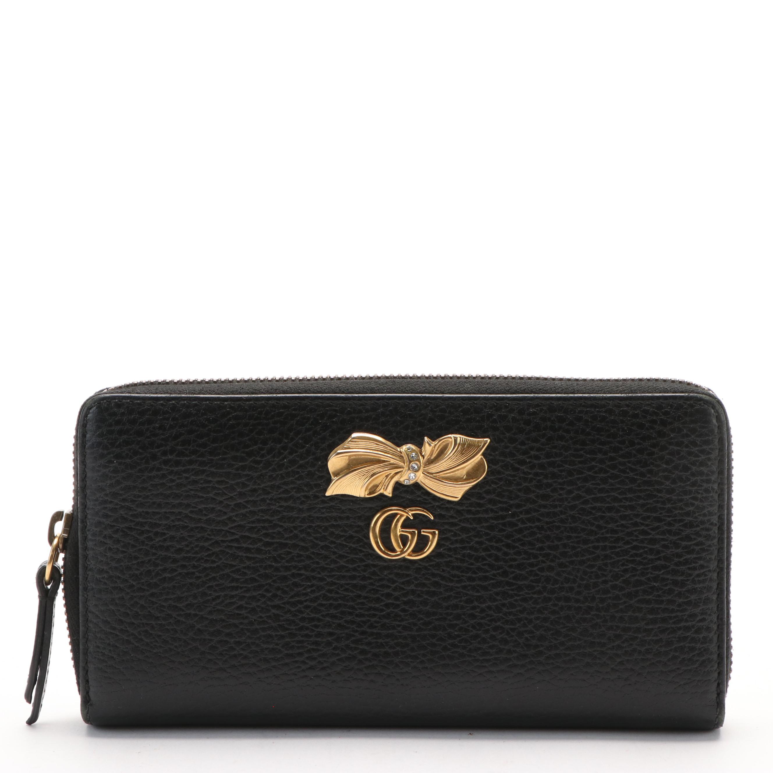 Gucci GG Marmont Zip Around Wallet with Embellished Leather and Bow