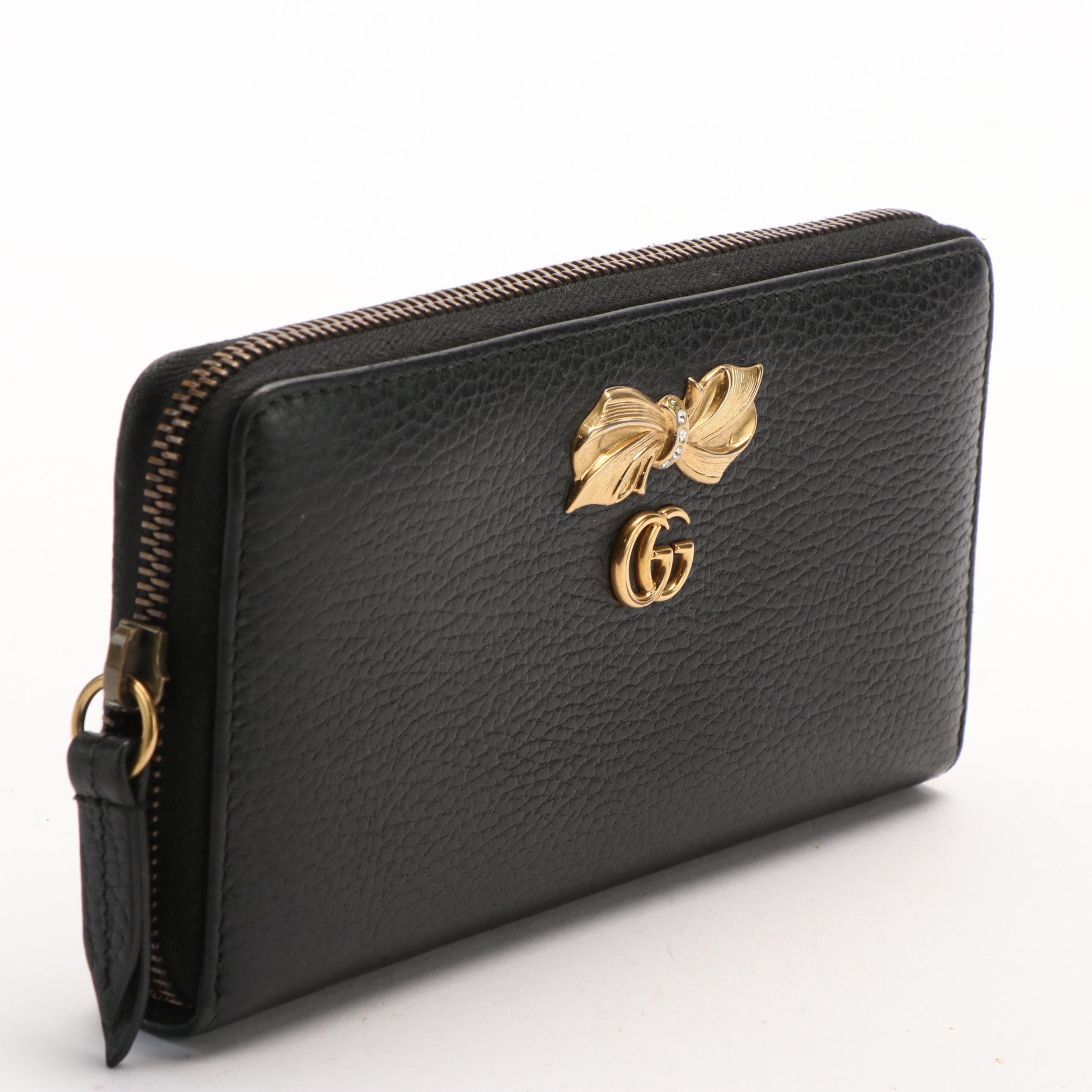 Gucci GG Marmont Zip Around Wallet with Embellished Leather and Bow