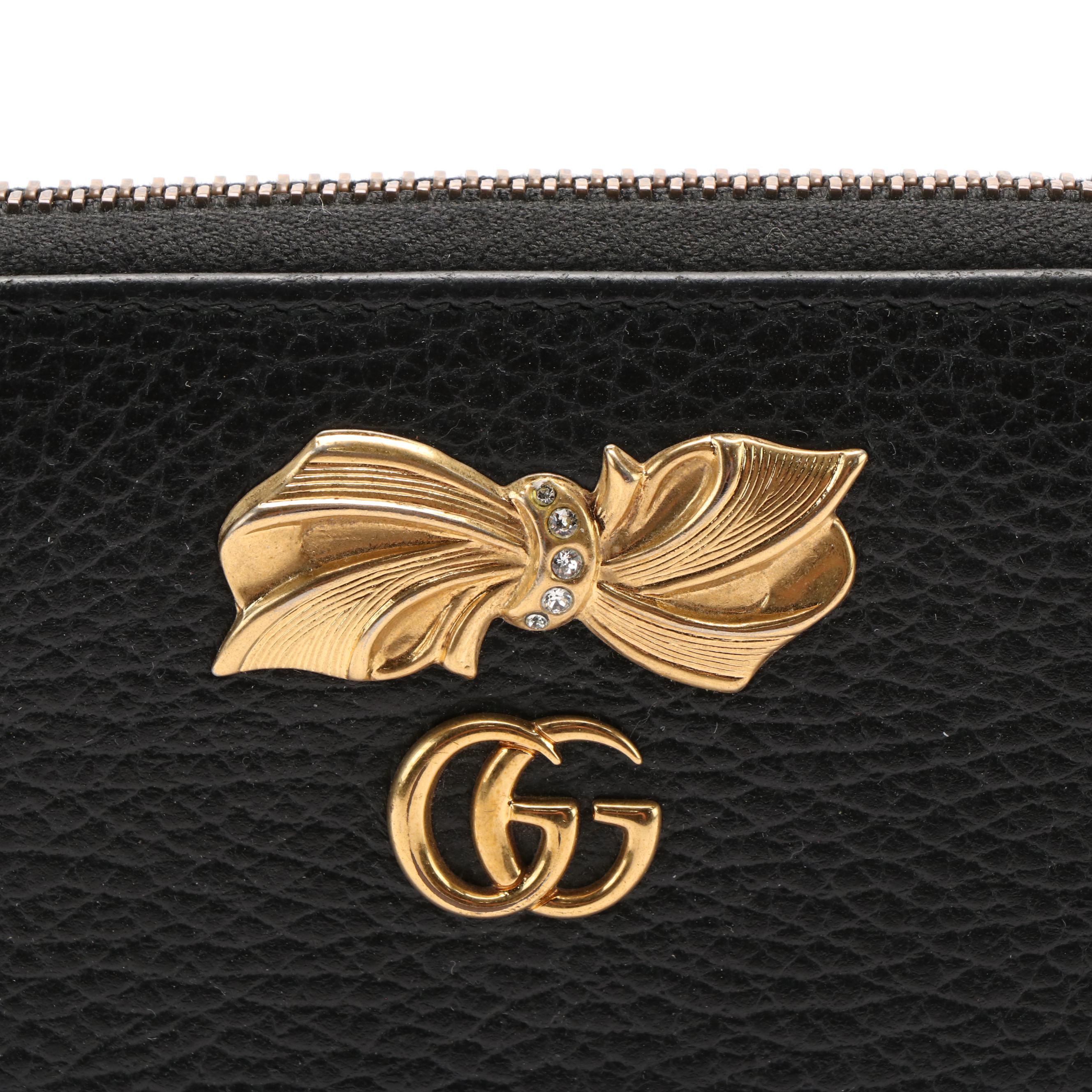 Gucci GG Marmont Zip Around Wallet with Embellished Leather and Bow
