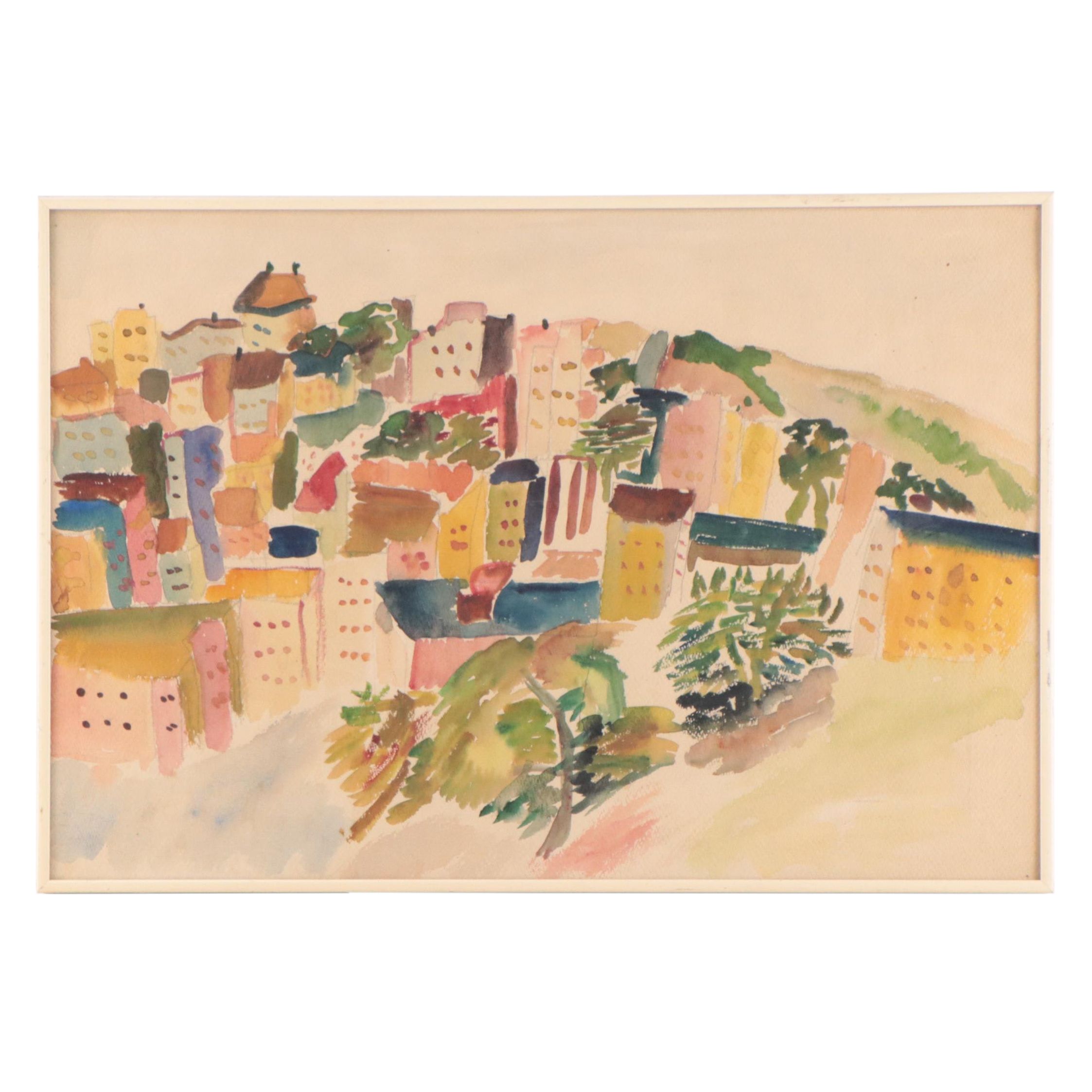 Expressionist Style Watercolor Painting of Cityscape