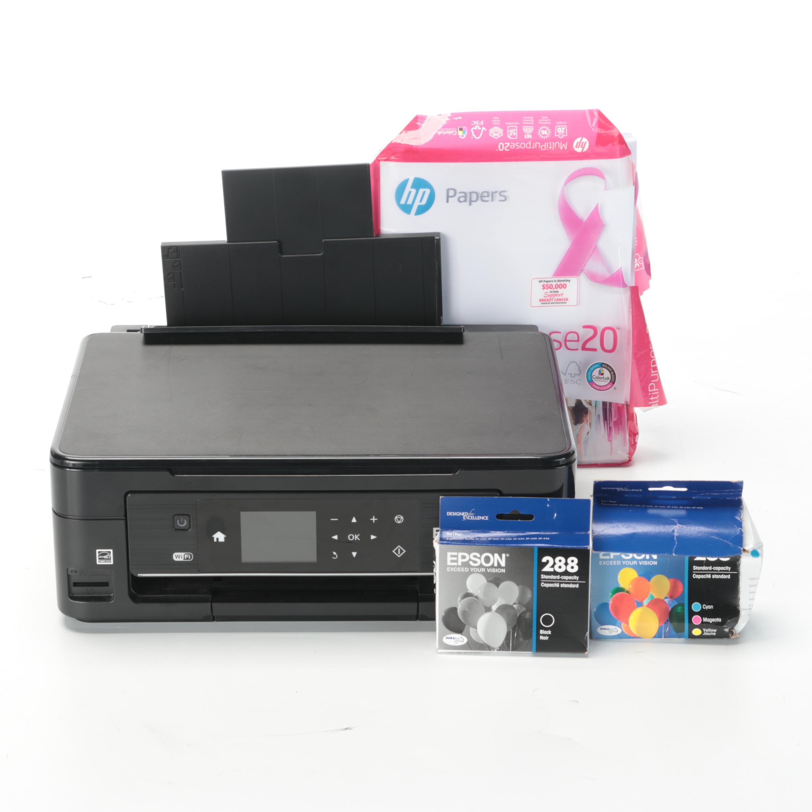 Epson WiFi Printer With Paper and Ink Cartridges