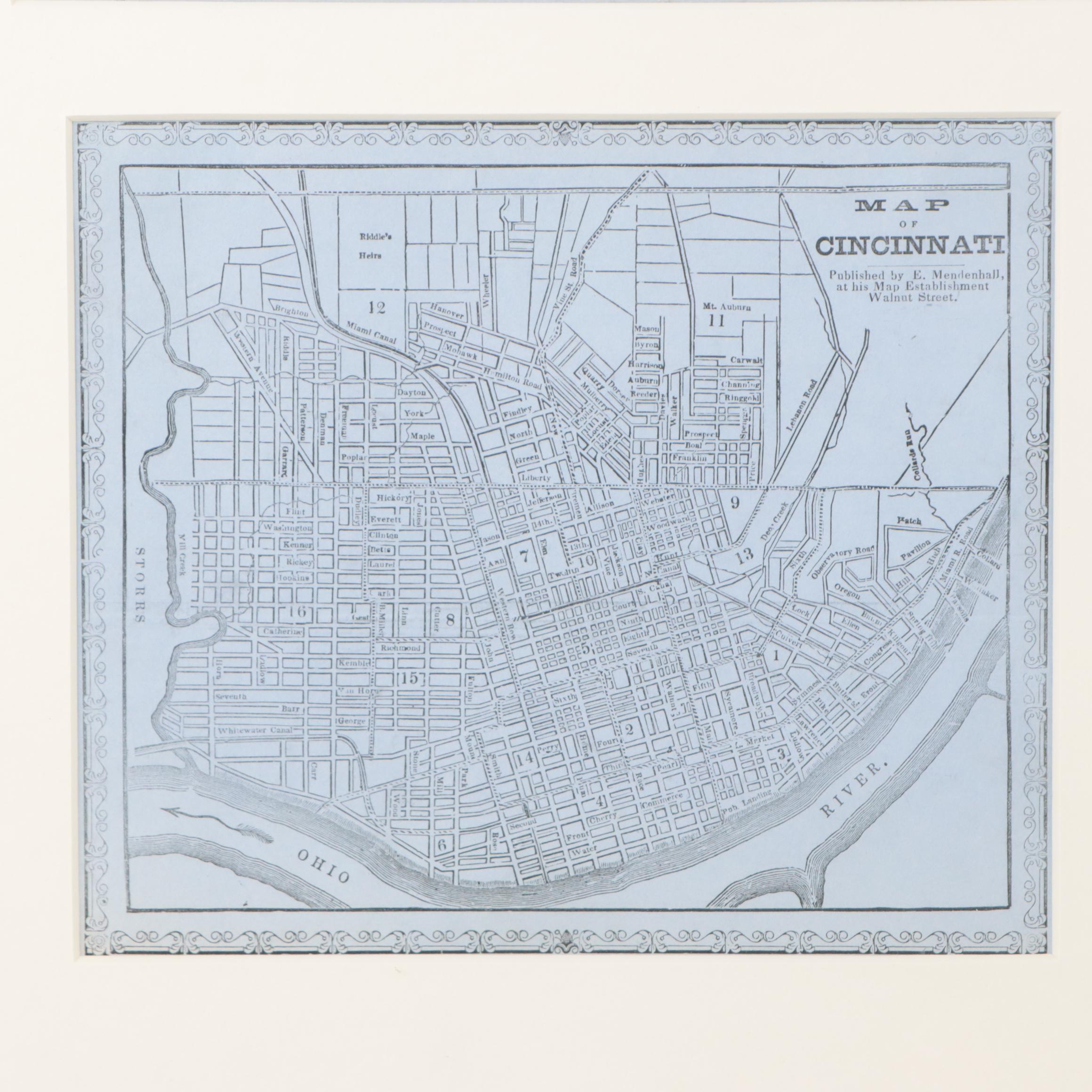 Jno. H Lovejoy Engraved Map of Cincinnati with Cincinnati and Greene County Maps