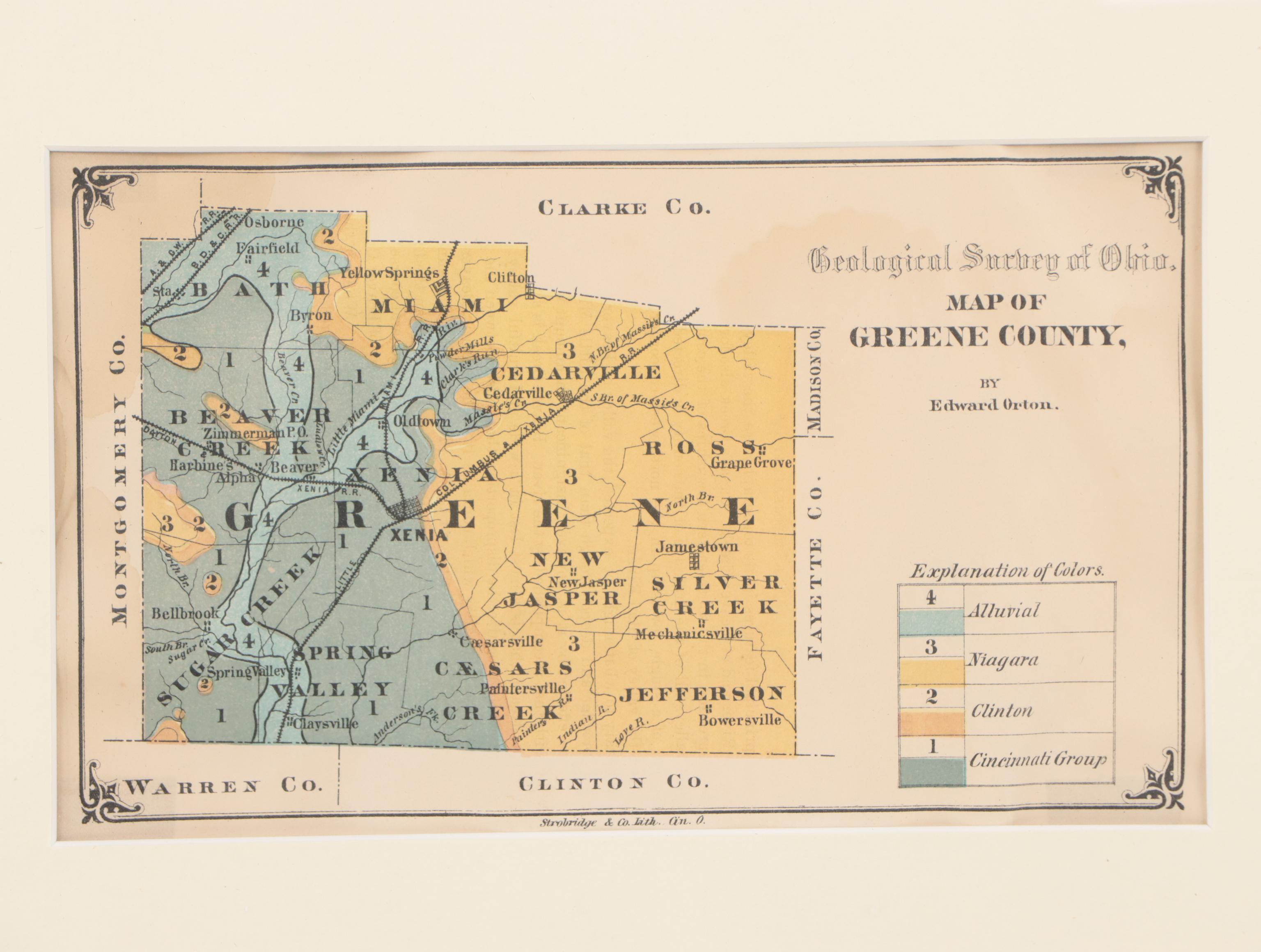 Jno. H Lovejoy Engraved Map of Cincinnati with Cincinnati and Greene County Maps