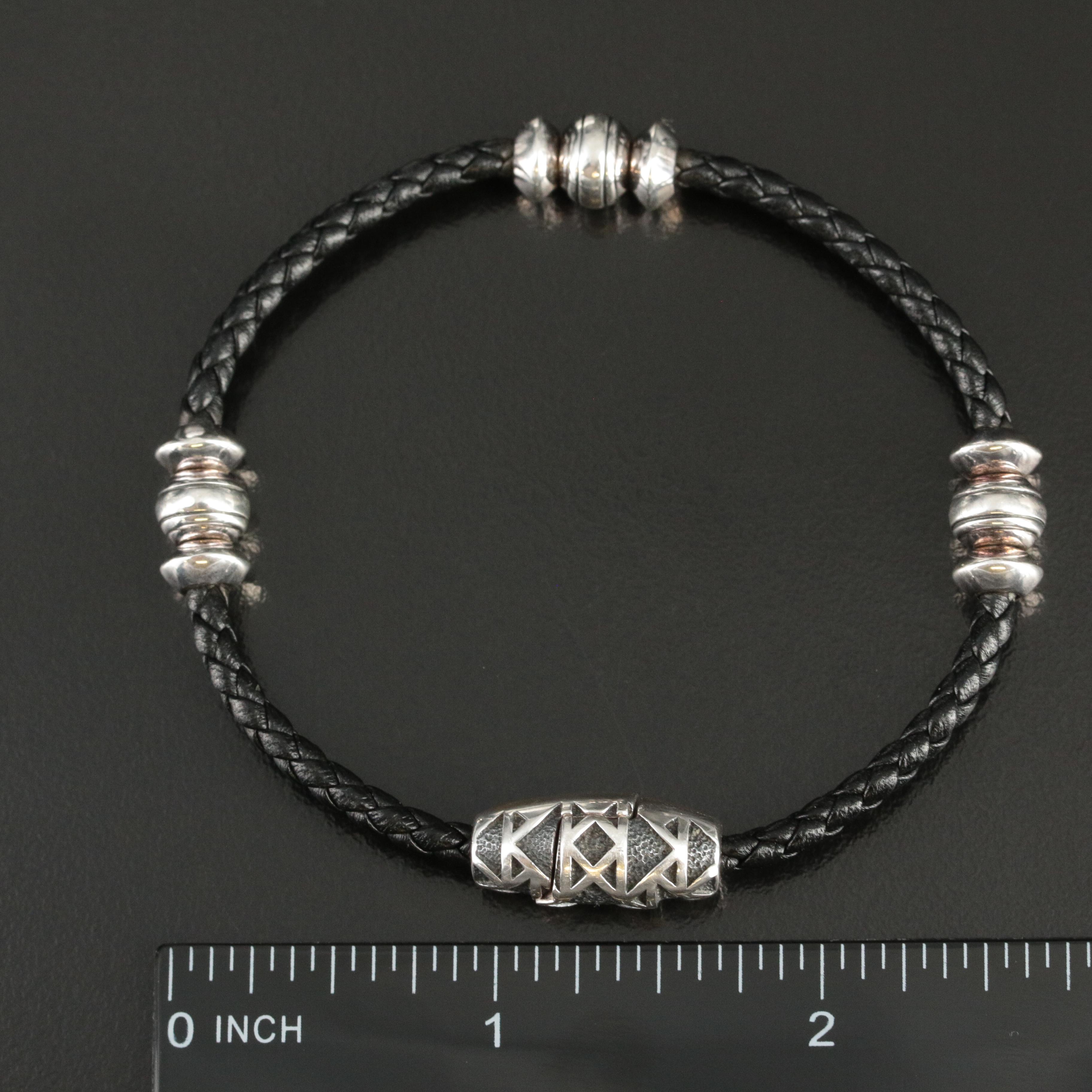 David Yurman Sterling Four Station Braided Leather Bracelet