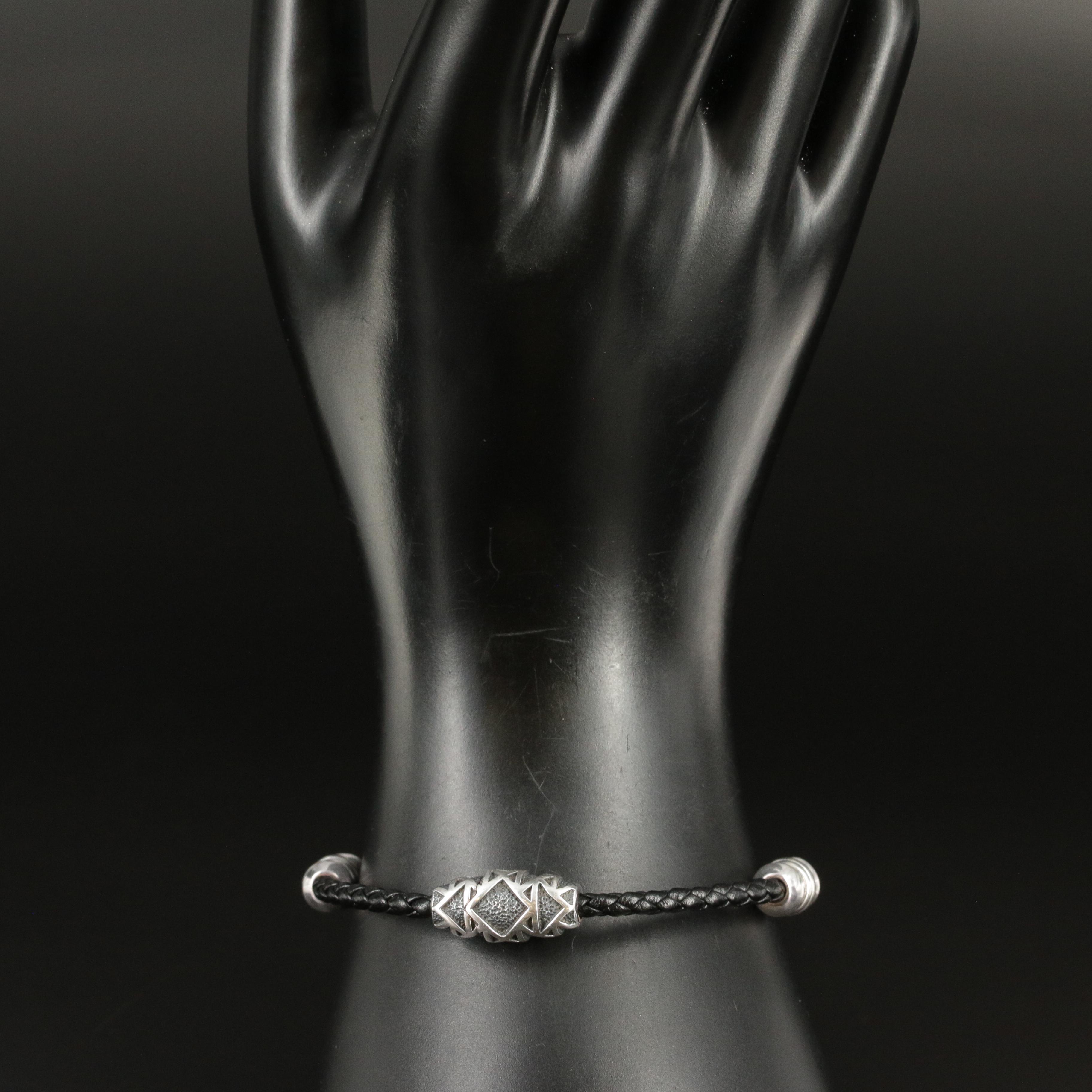 David Yurman Sterling Four Station Braided Leather Bracelet